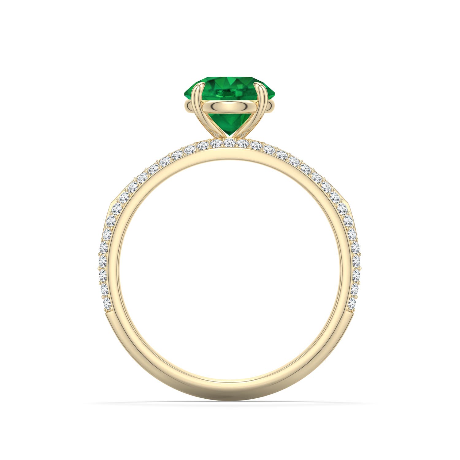 7mm AAA Round Emerald Engagement Ring with Pav� Accents in Yellow Gold - side 1