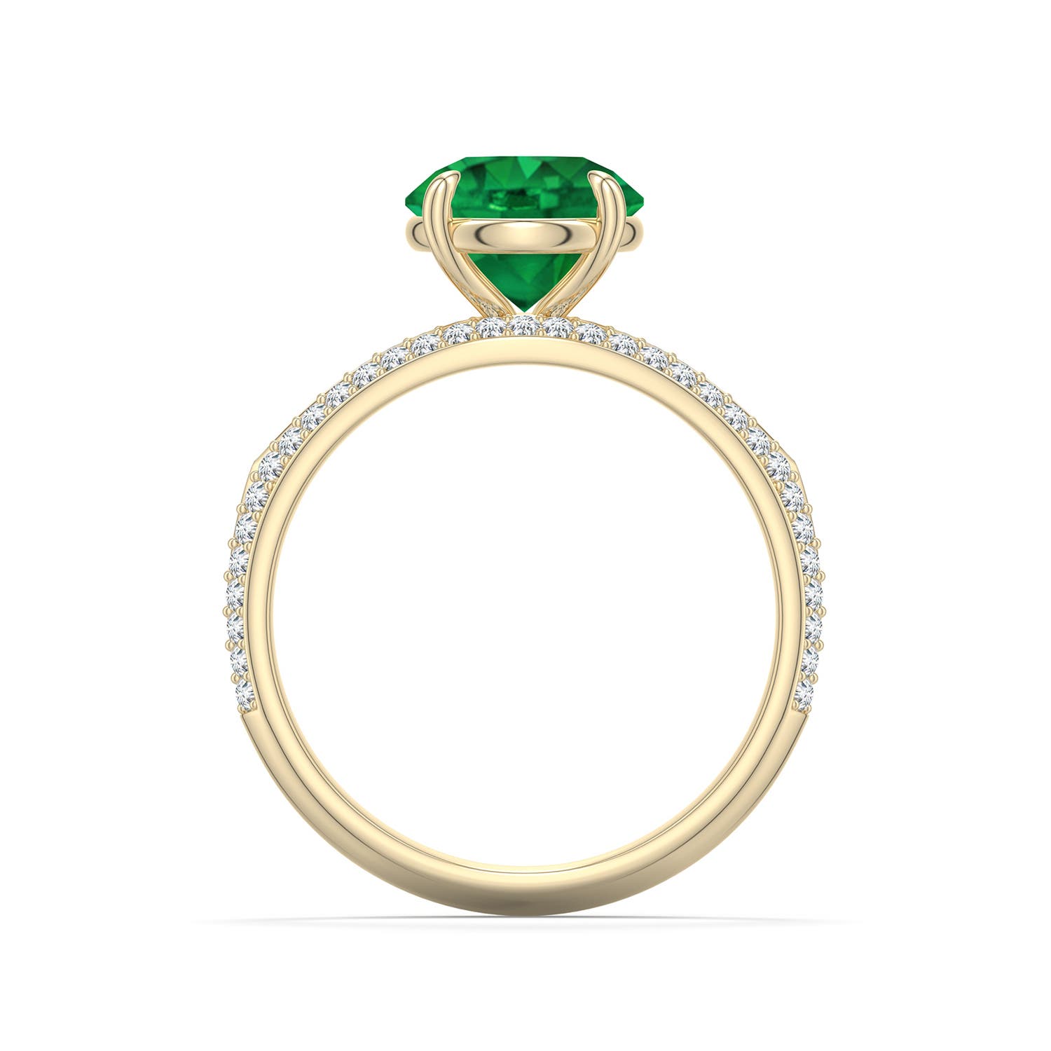 8mm AAA Round Emerald Engagement Ring with Pav� Accents in Yellow Gold - side 1