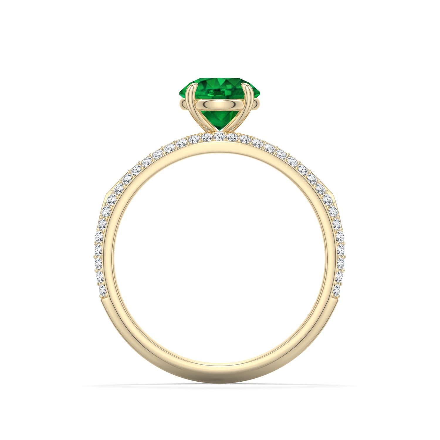 6.5mm AAAA Round Emerald Engagement Ring with Pav� Accents in Yellow Gold - side 1