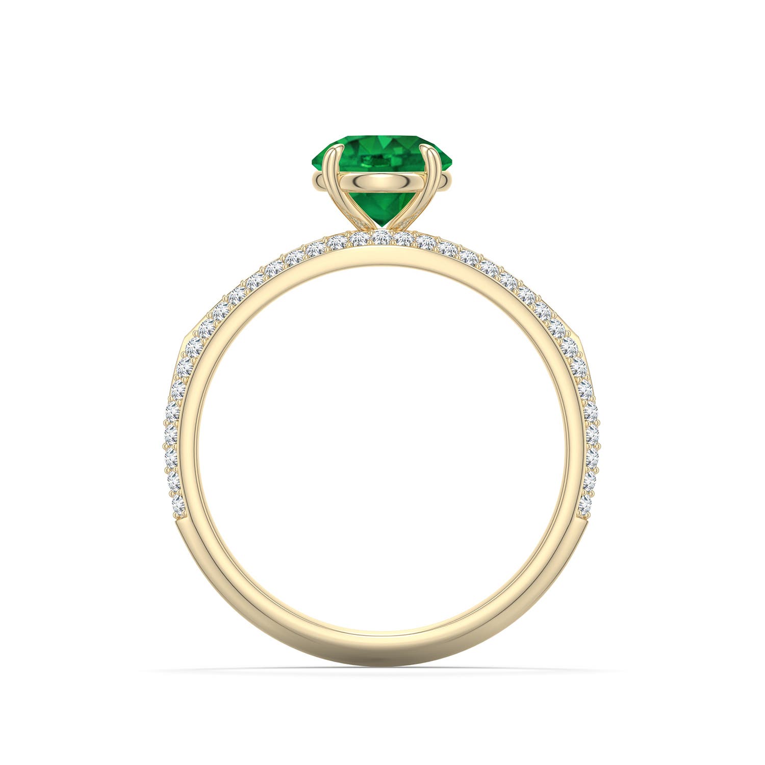6.5mm AAA Round Emerald Engagement Ring with Pav� Accents in 18K Yellow Gold - side 1
