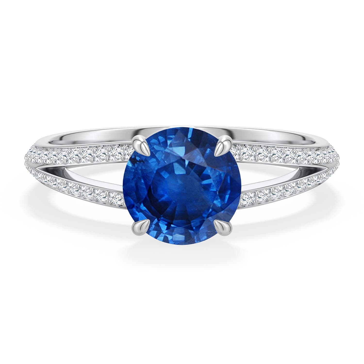 7mm AAA Round Blue Sapphire Engagement Ring with Pav� Accents in White Gold - main