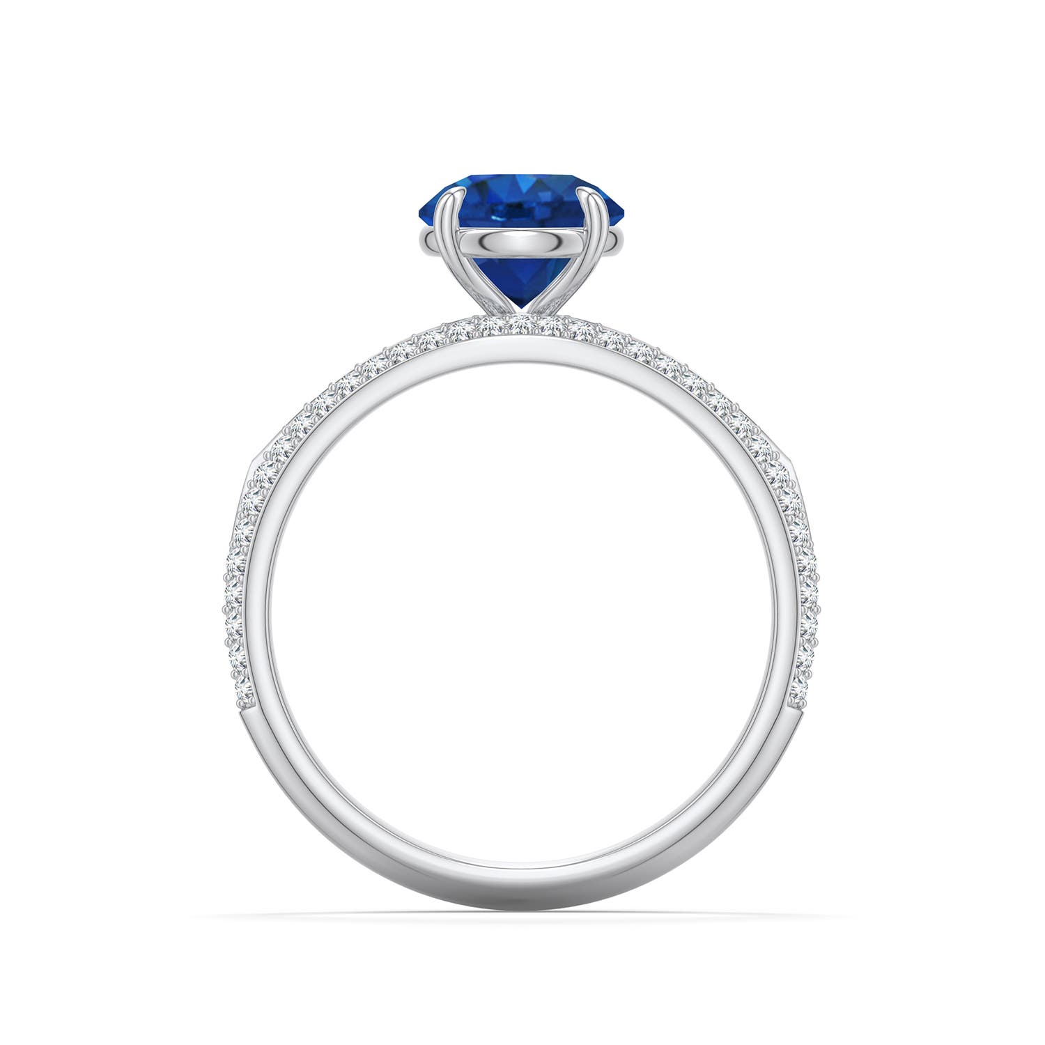 7mm AAA Round Blue Sapphire Engagement Ring with Pav� Accents in White Gold - side 1