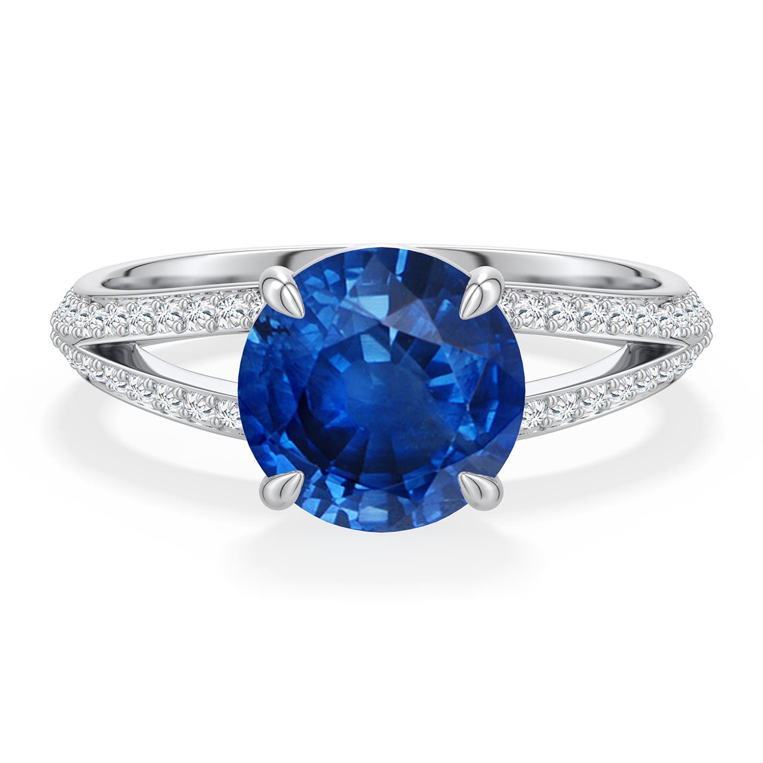 8mm AAA Round Blue Sapphire Engagement Ring with Pav� Accents in White Gold - main