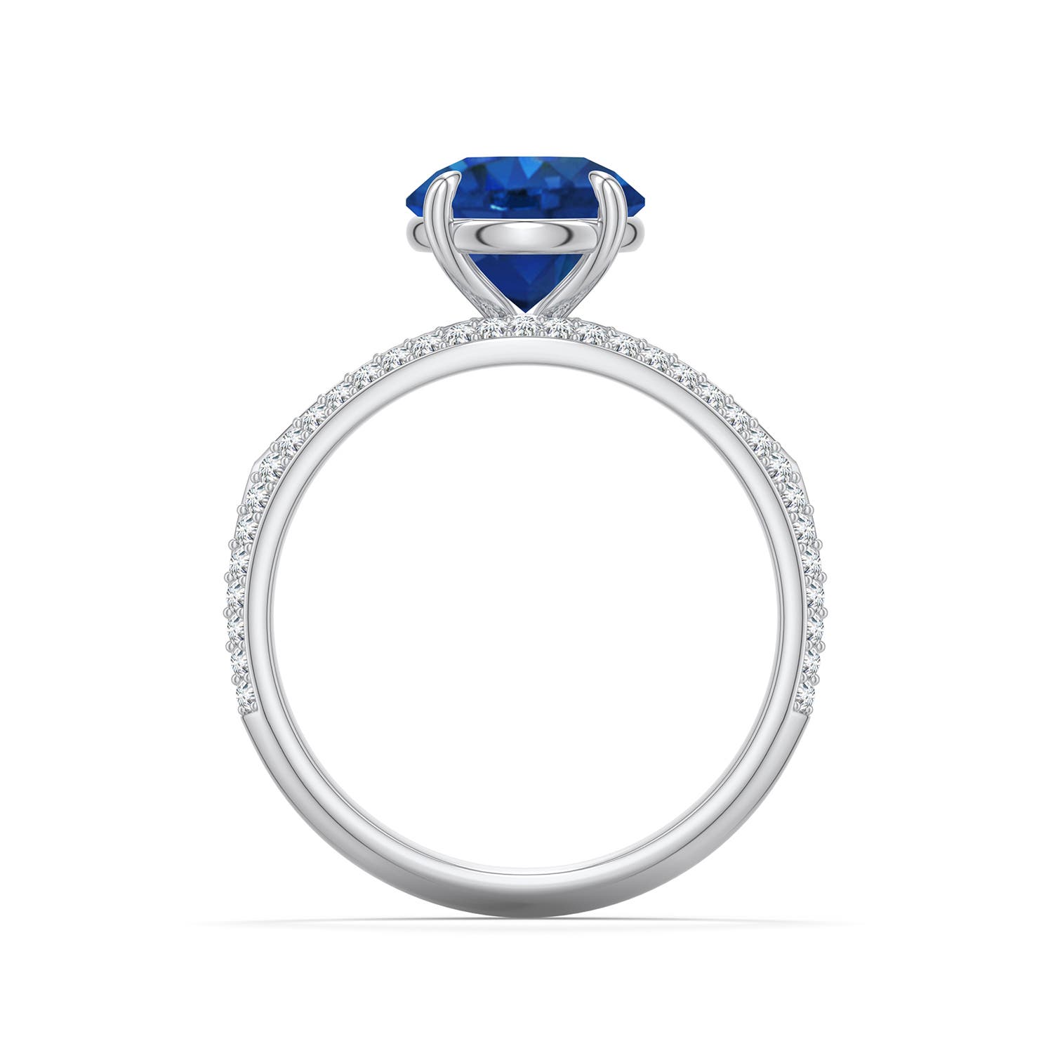 8mm AAA Round Blue Sapphire Engagement Ring with Pav� Accents in White Gold - side 1