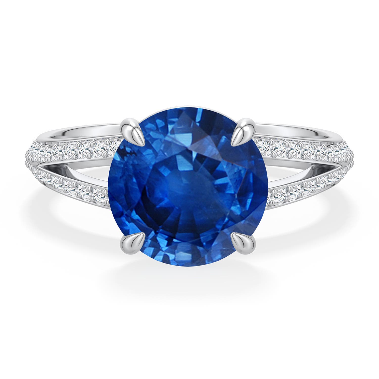 9mm AAA Round Blue Sapphire Engagement Ring with Pav� Accents in White Gold - main