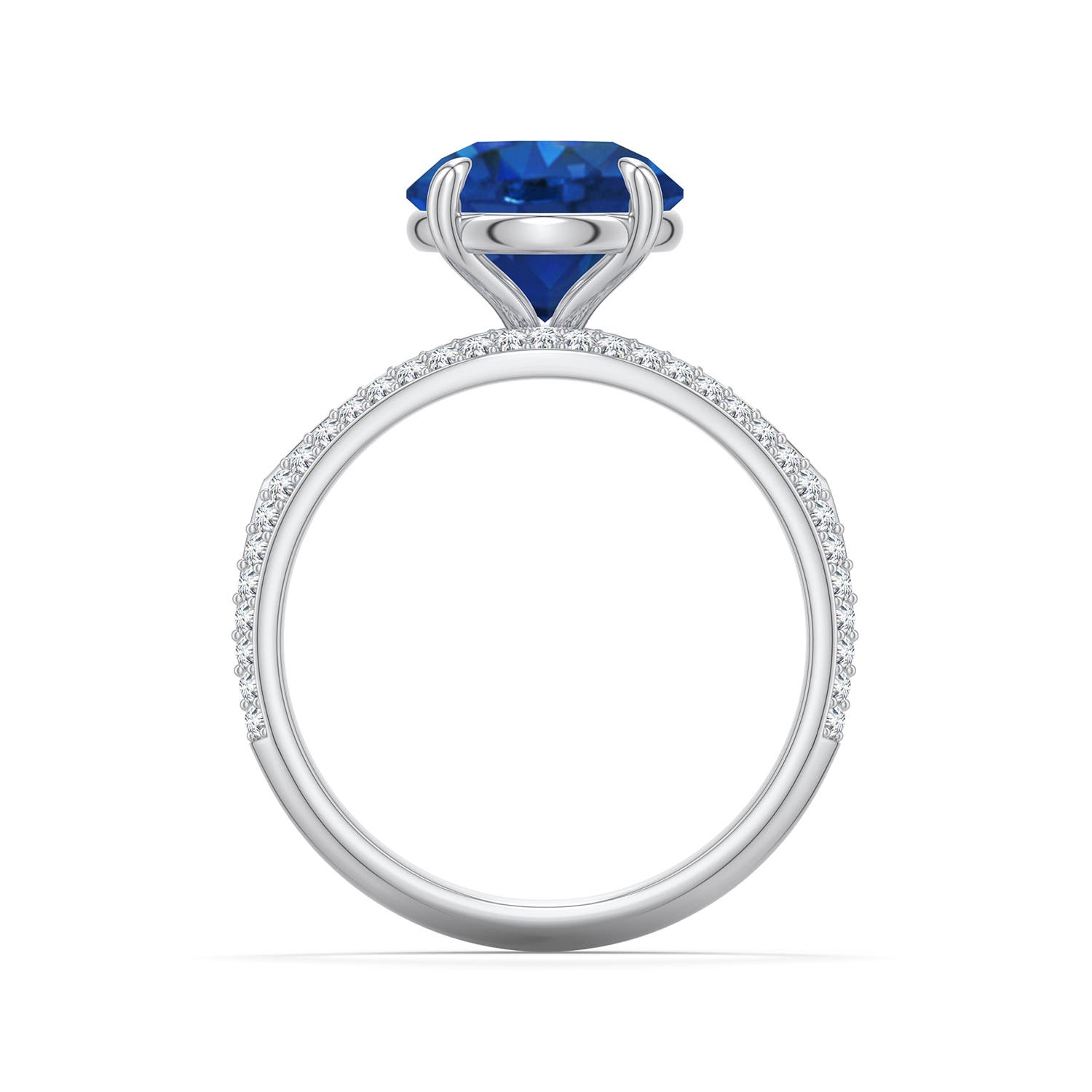 9mm AAA Round Blue Sapphire Engagement Ring with Pav� Accents in White Gold - side 1