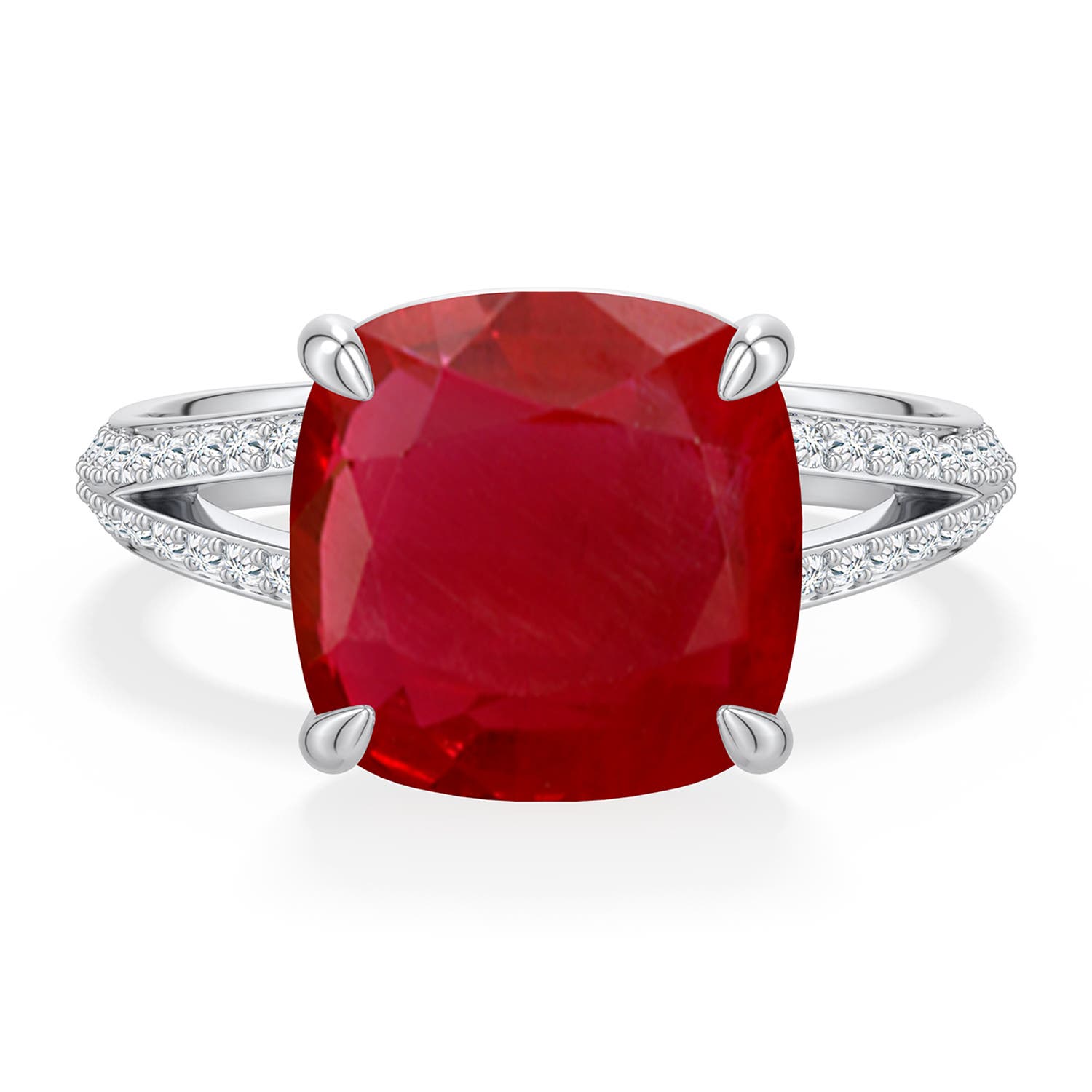 Angara 5.05 CTW Cushion Ruby Engagement Ring with Pavé Accents in 14K White Gold