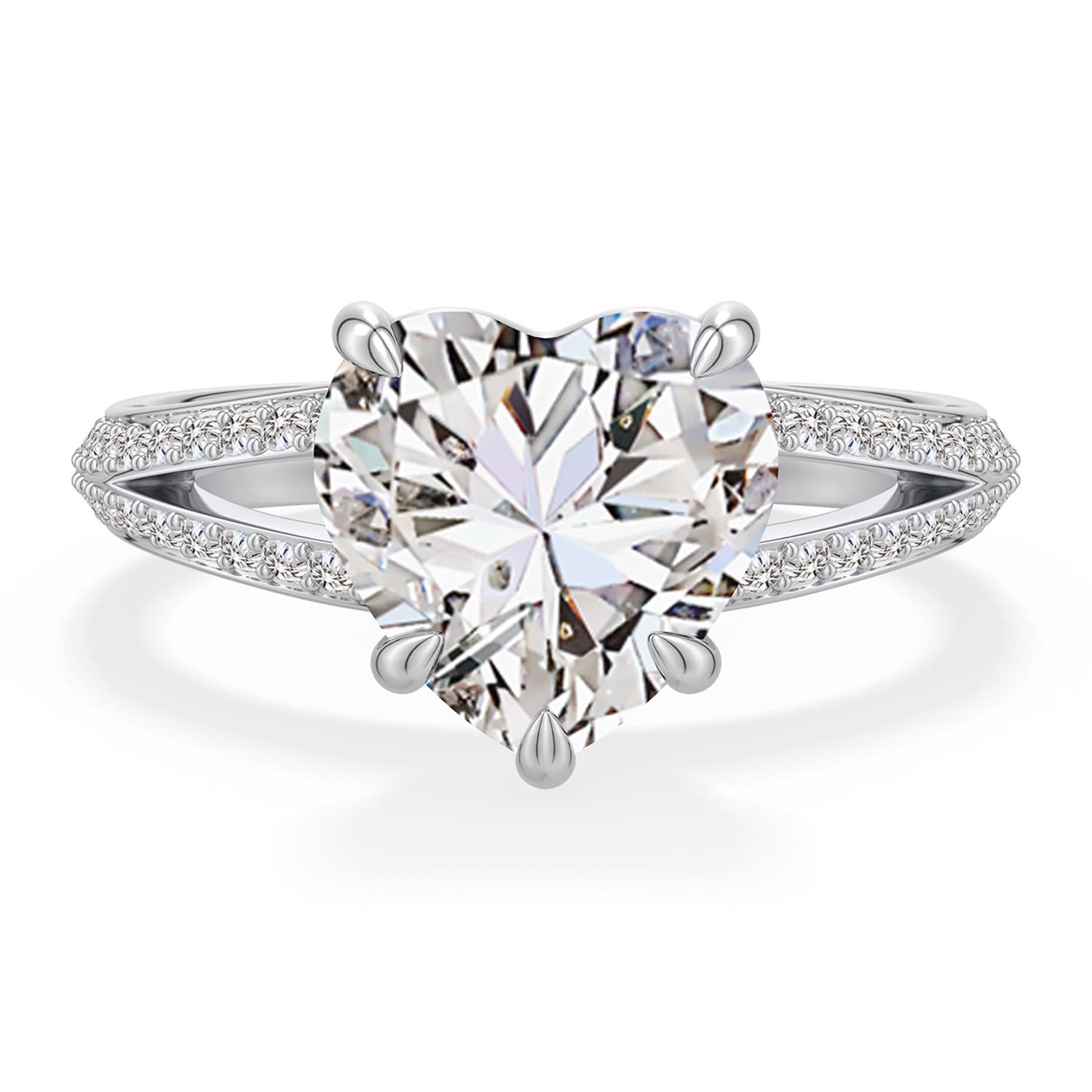 Angara 3.45 CTW Heart-Shaped Diamond Engagement Ring with Pavé Accents in 14K White Gold
