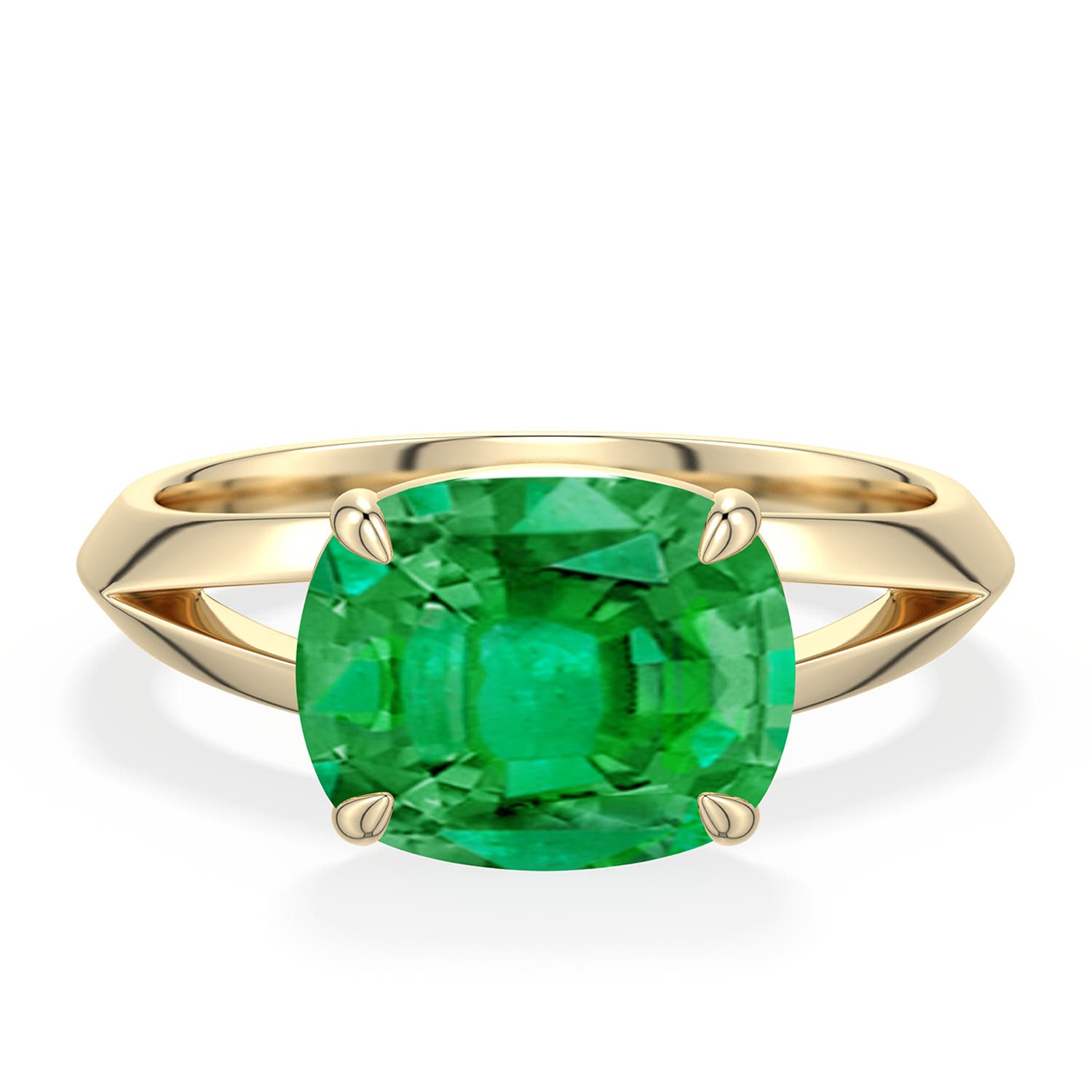 10x8mm AAA East-West Cushion Rectangular Emerald Engagement Ring in Yellow Gold - main