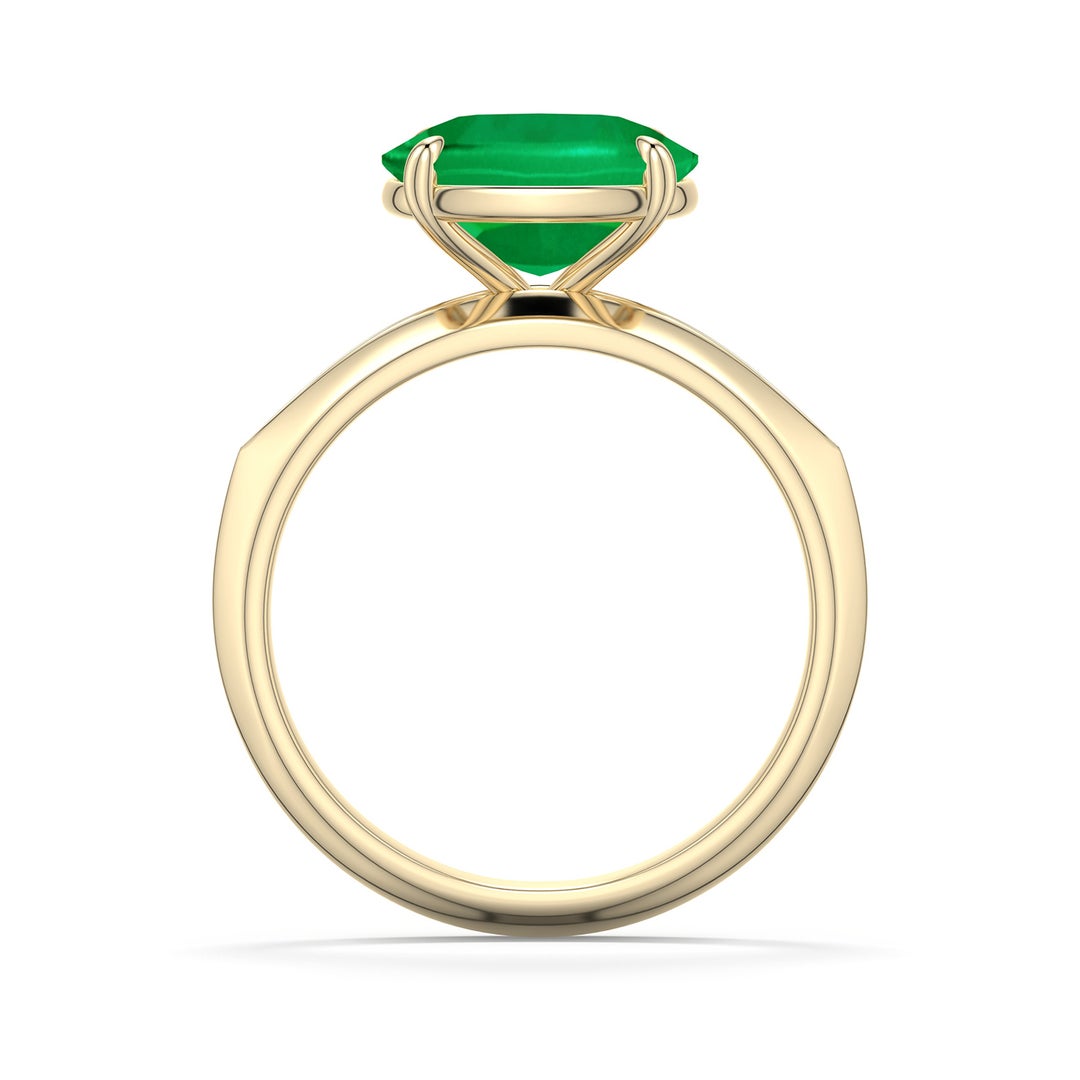 10x8mm AAA East-West Cushion Rectangular Emerald Engagement Ring in Yellow Gold - side 1 - side 2