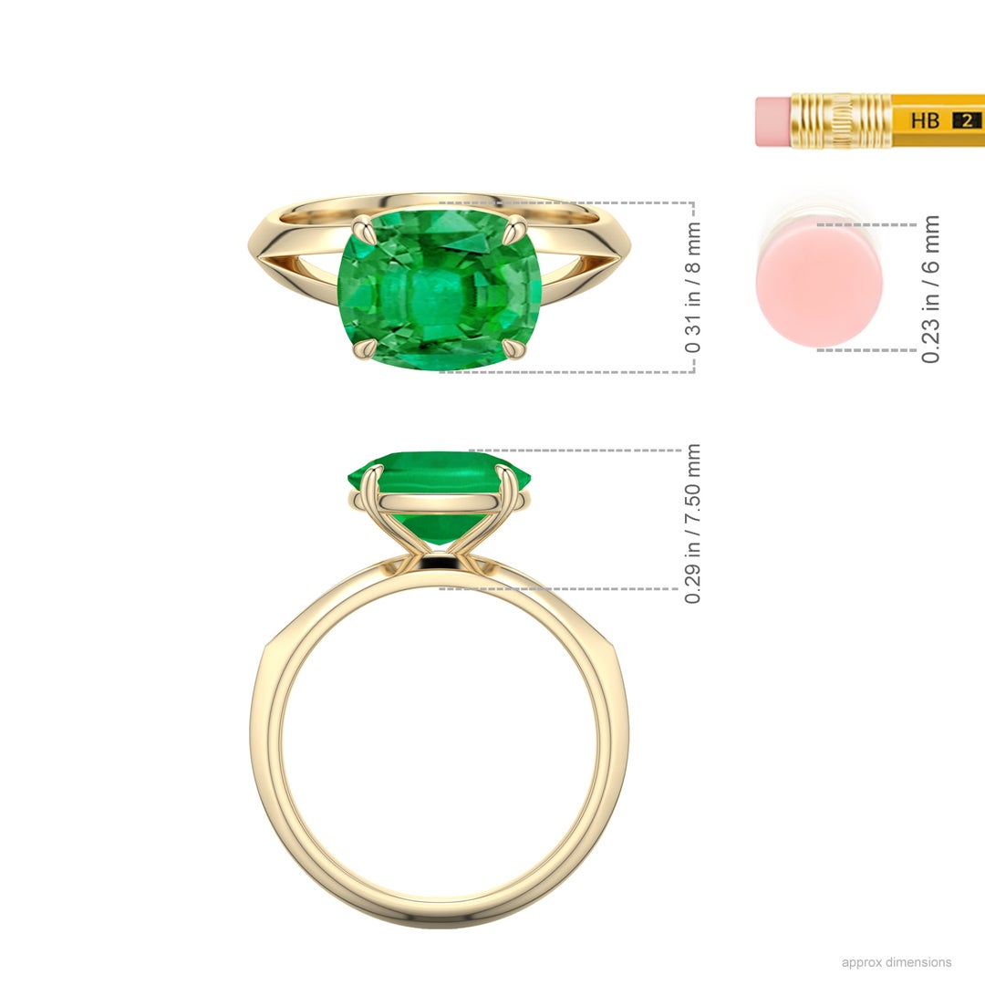 10x8mm AAA East-West Cushion Rectangular Emerald Engagement Ring in Yellow Gold - ruler - ruler