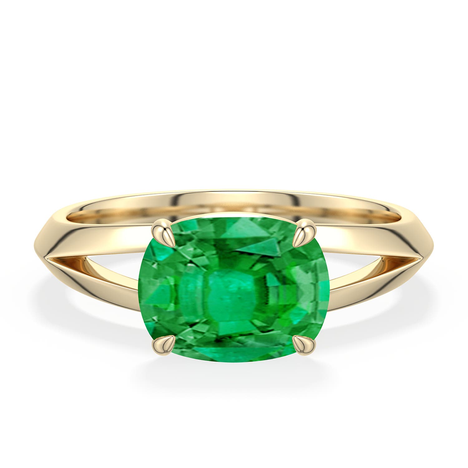 9x7mm AAA East-West Cushion Rectangular Emerald Engagement Ring in Yellow Gold - main