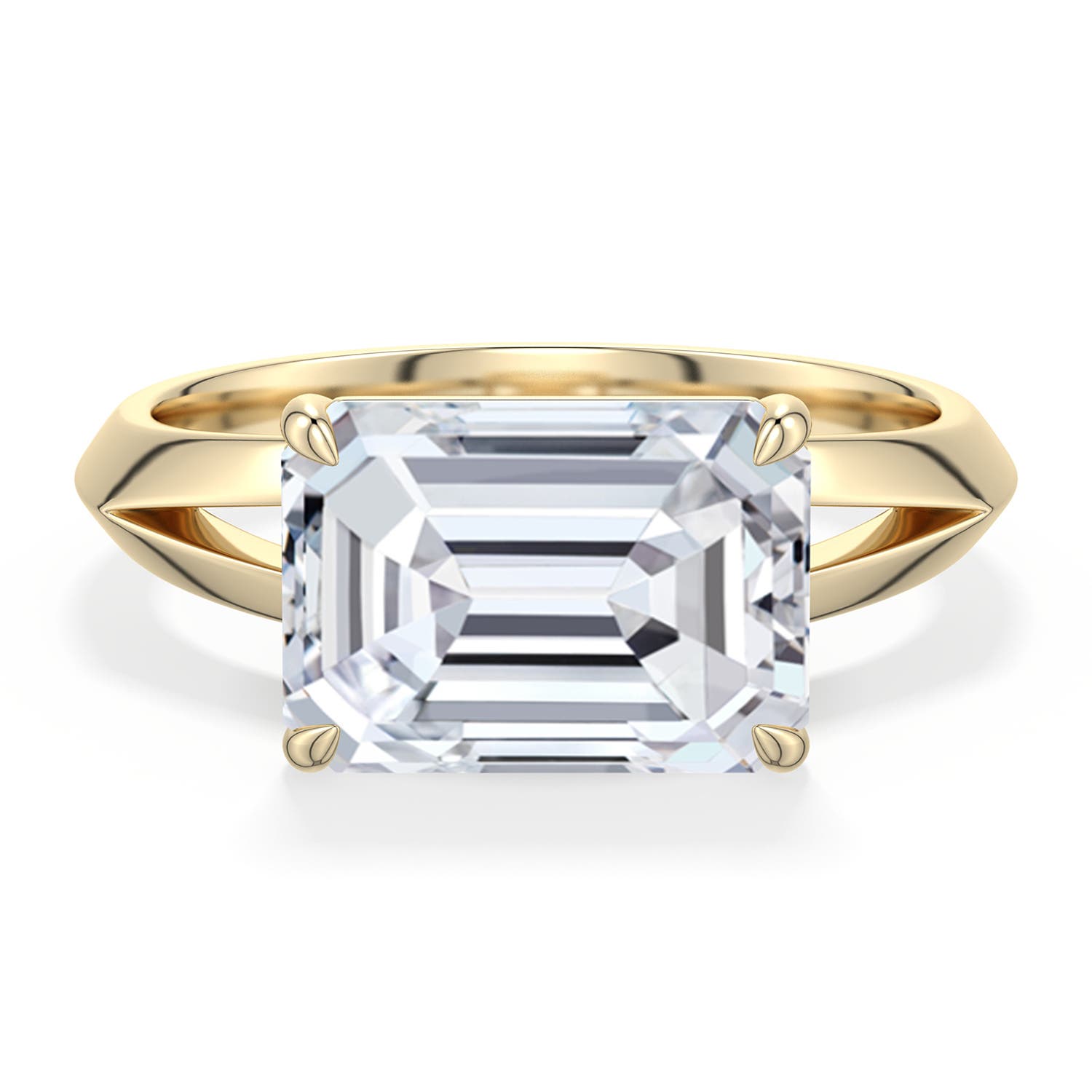 Angara 4.0 CTW East-West Emerald-Cut Diamond Engagement Ring in 18K Yellow Gold