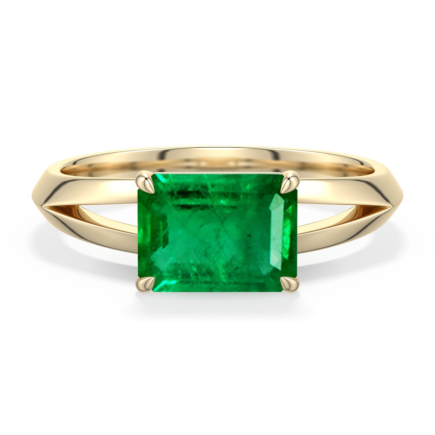 8x6mm AAA East-West Emerald-Cut Emerald Engagement Ring in Yellow Gold - main