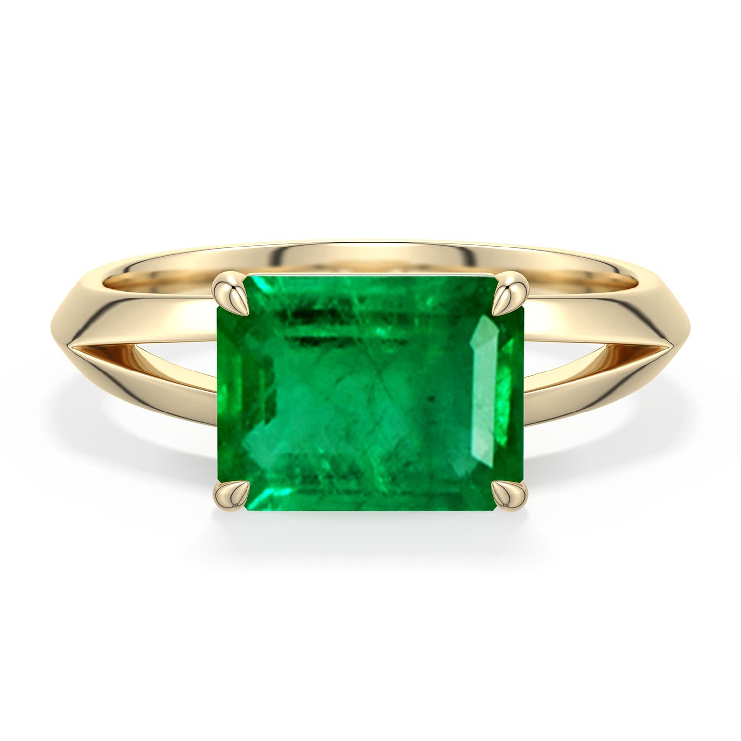 9x7mm AAA East-West Emerald-Cut Emerald Engagement Ring in Yellow Gold - main