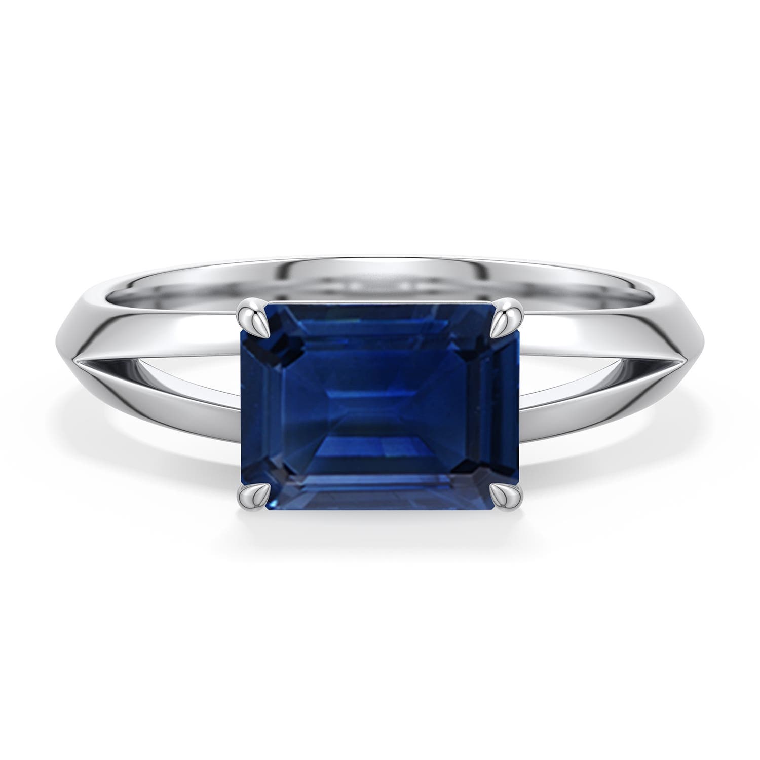 8x6mm AAA East-West Emerald-Cut Blue Sapphire Engagement Ring in White Gold - main