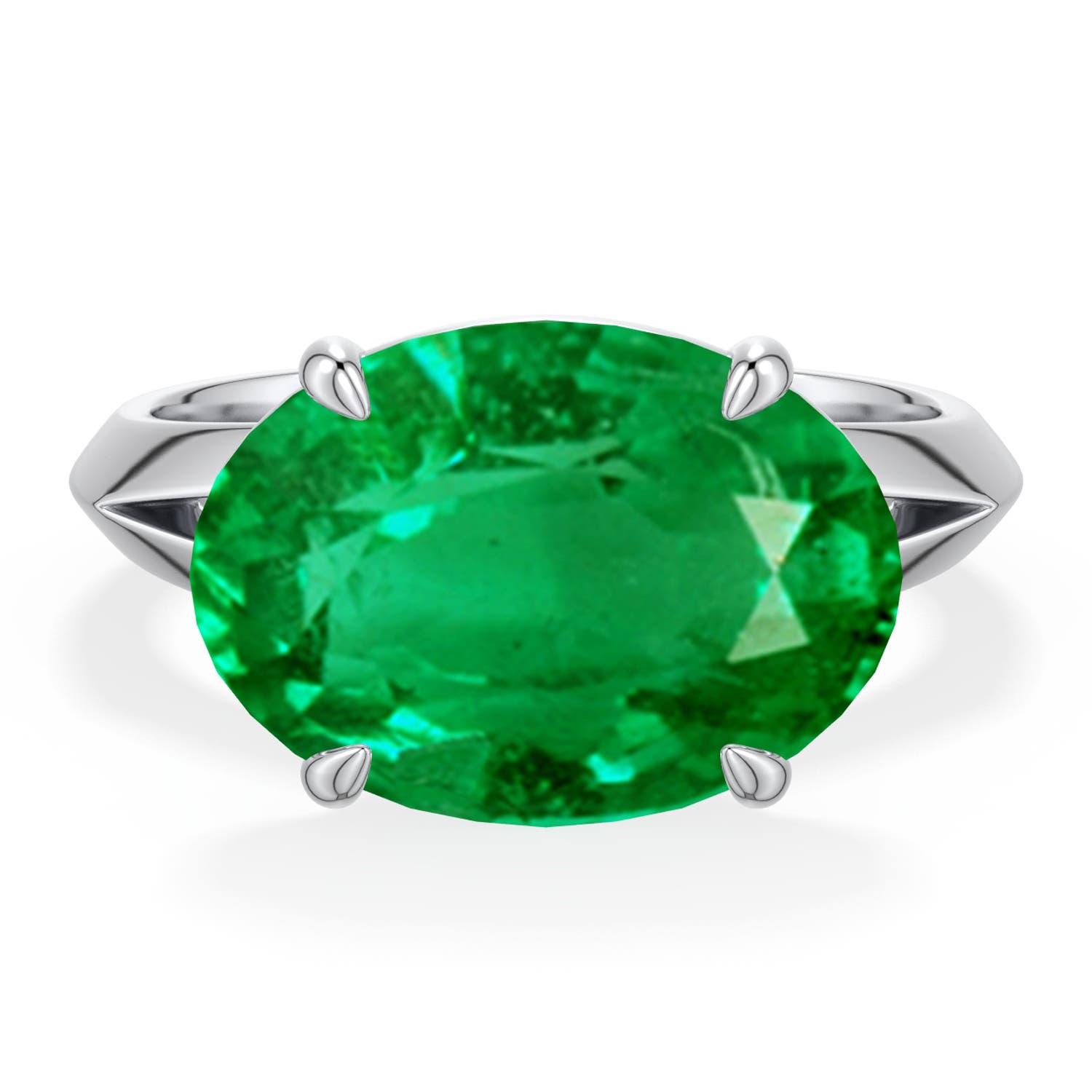 Angara 5.58 CTW East-West Oval Emerald Engagement Ring in 14K White Gold