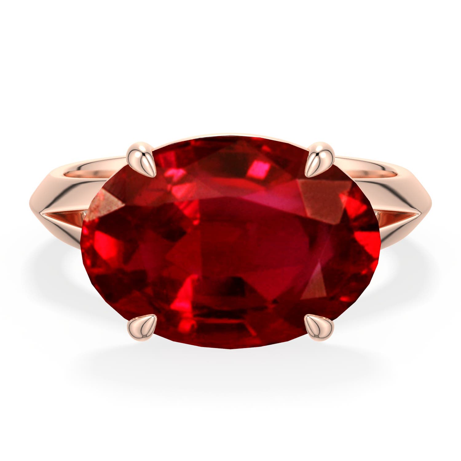 Angara 7.25 CTW East-West Oval Ruby Engagement Ring in 14K Rose Gold