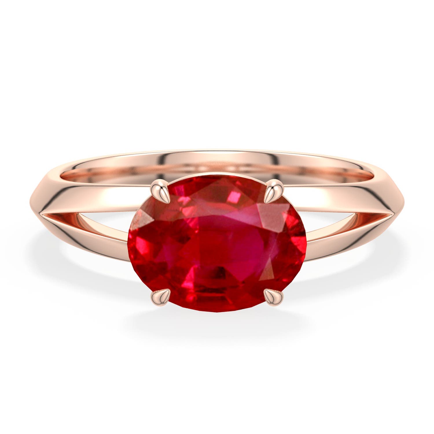 9x7mm AAA East-West Oval Ruby Engagement Ring in 18K Rose Gold - main