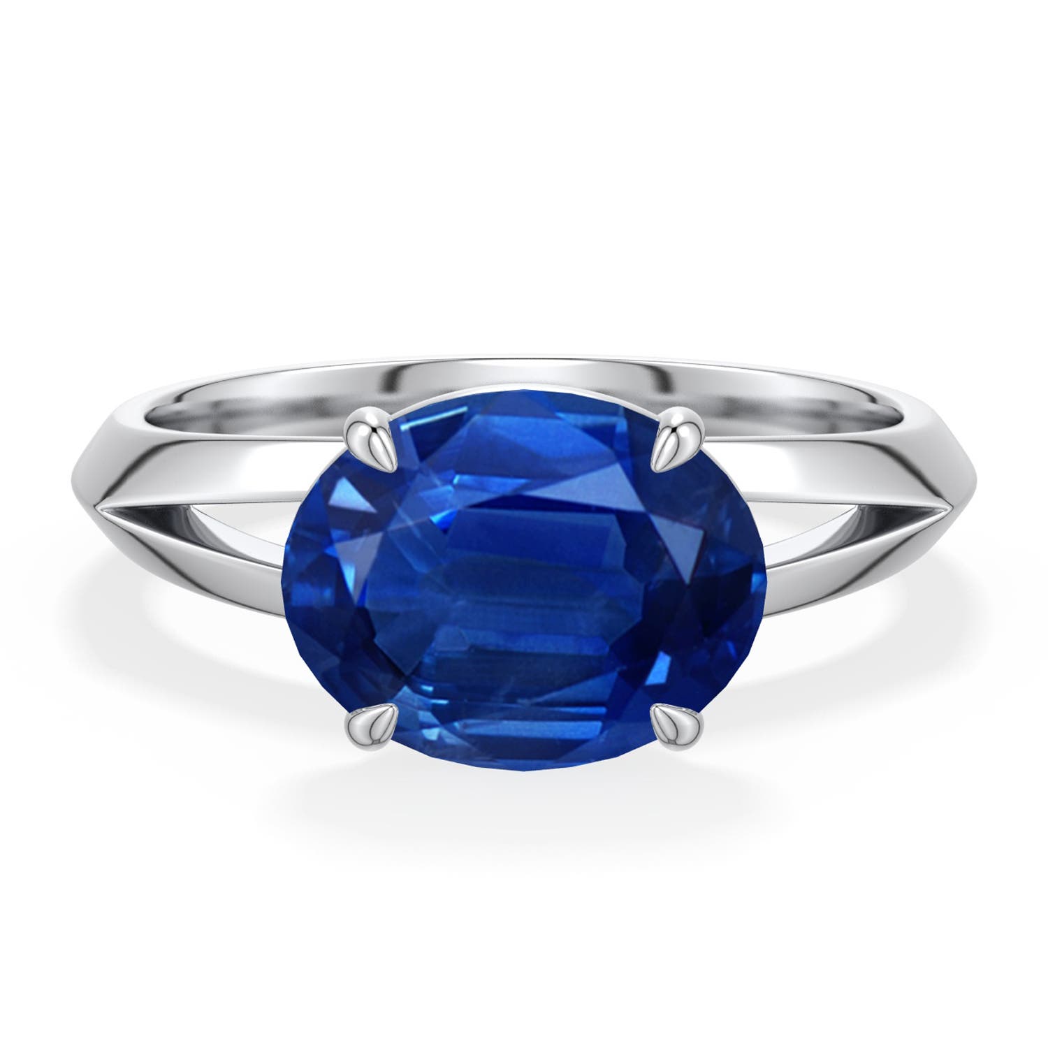 10x8mm AAA East-West Oval Blue Sapphire Engagement Ring in White Gold - main
