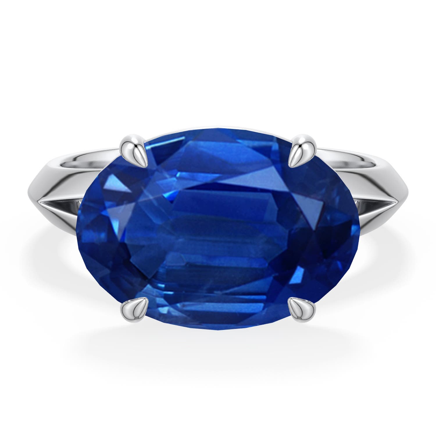 Angara 6.75 CTW East-West Oval Blue Sapphire Engagement Ring in 14K White Gold