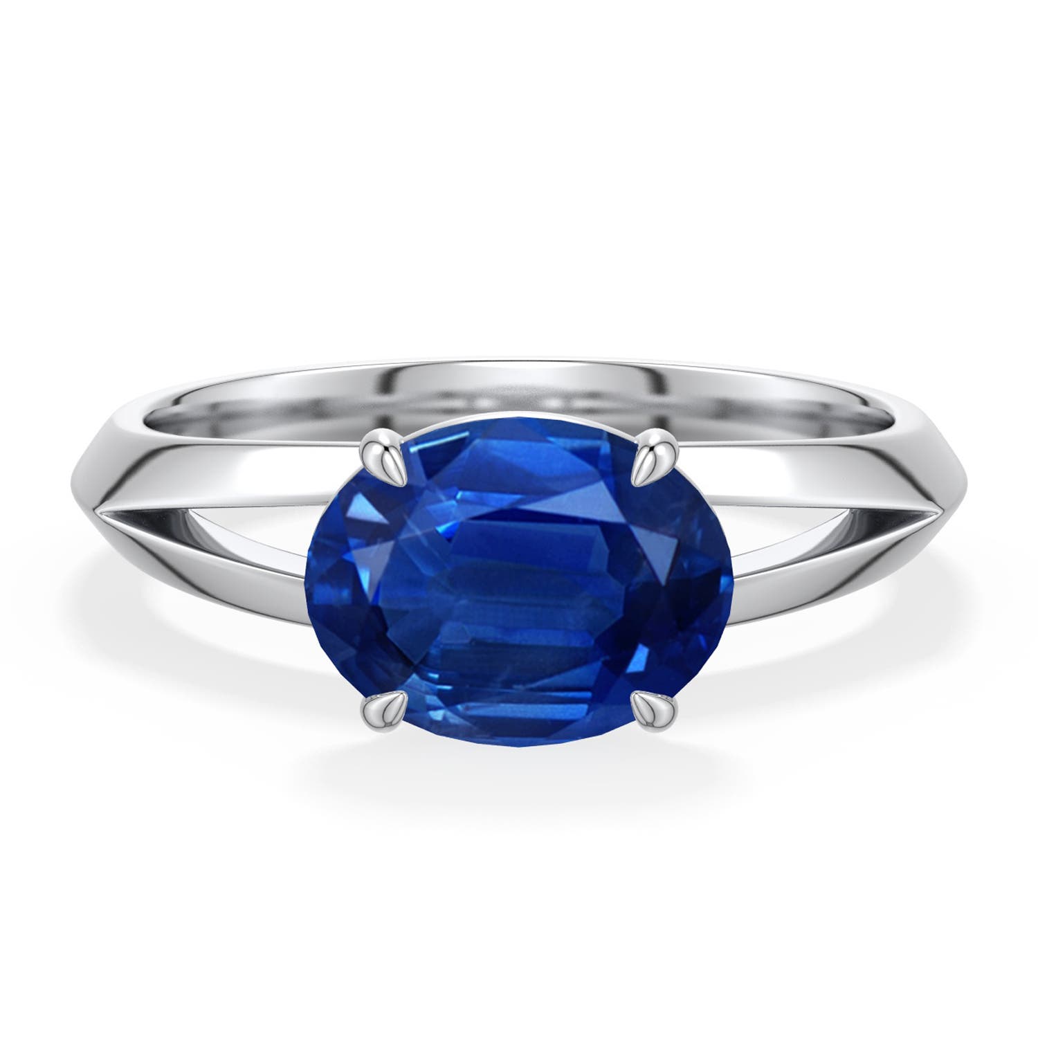 9x7mm AAA East-West Oval Blue Sapphire Engagement Ring in 18K White Gold - main