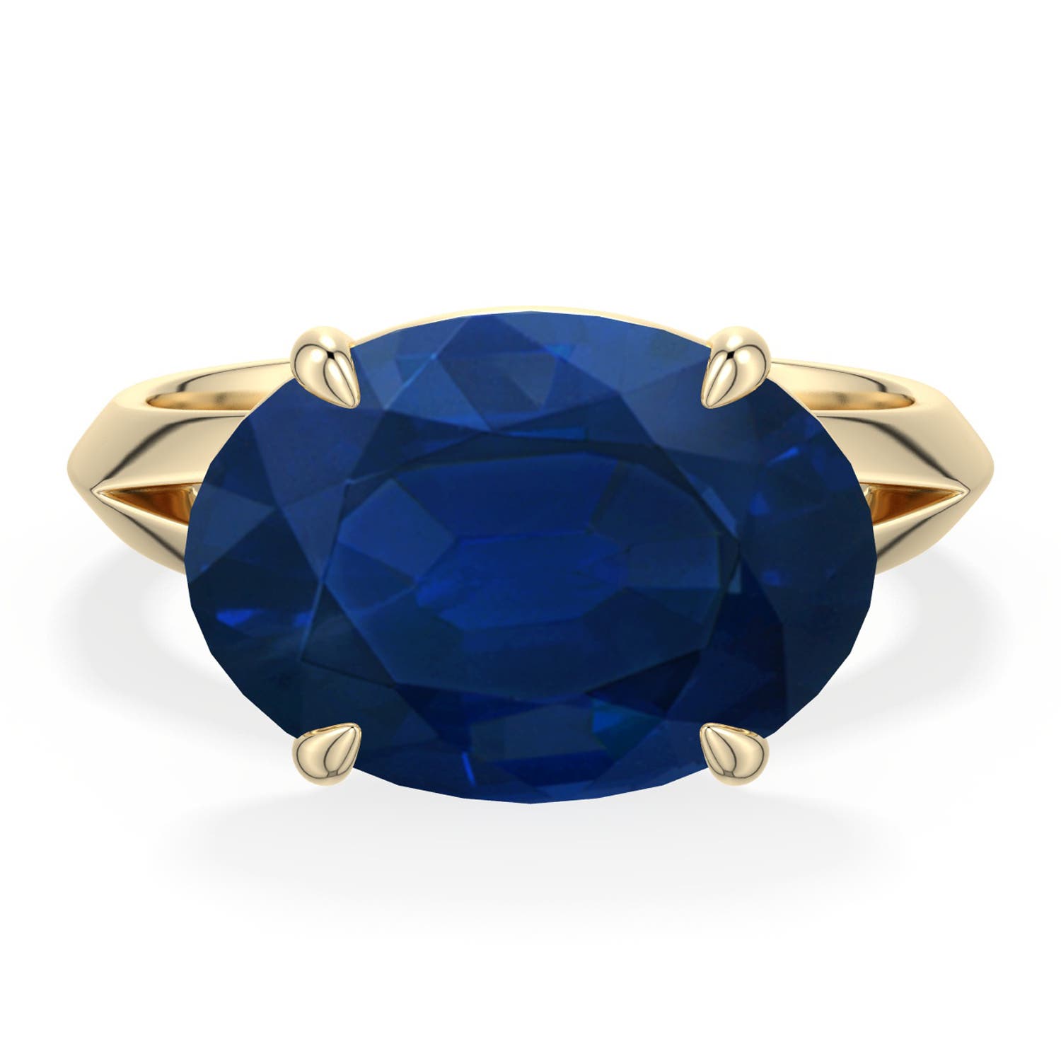 Angara 6.75 CTW East-West Oval Blue Sapphire Engagement Ring in 14K Yellow Gold