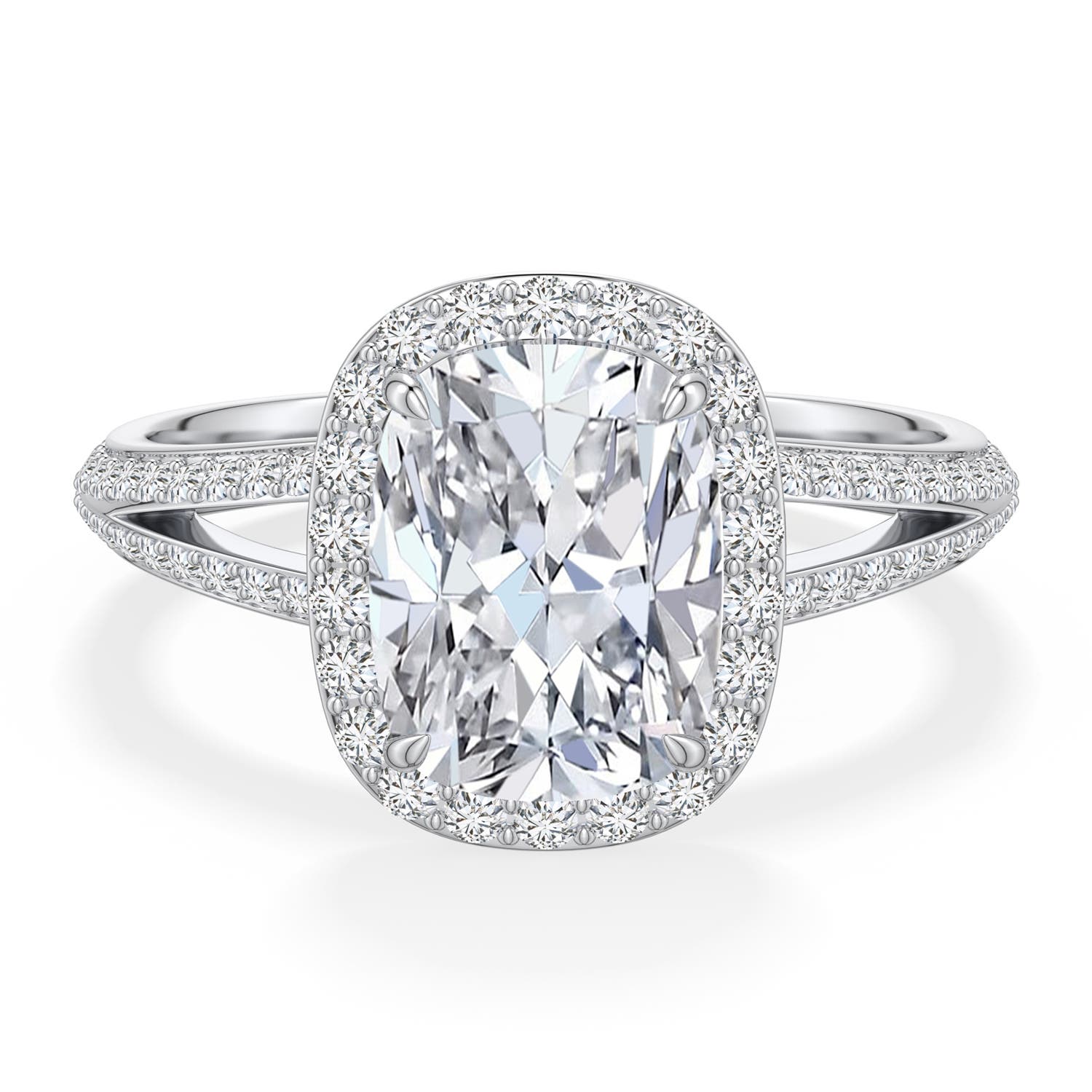 9x7mm HSI2 Cushion Rectangular Diamond Halo Engagement Ring with Accents in White Gold - main