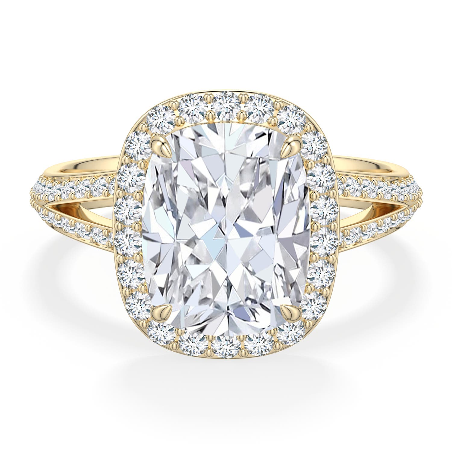 Angara 3.67 CTW Cushion Rectangular Diamond Halo Engagement Ring with Accents in 14K Yellow Gold