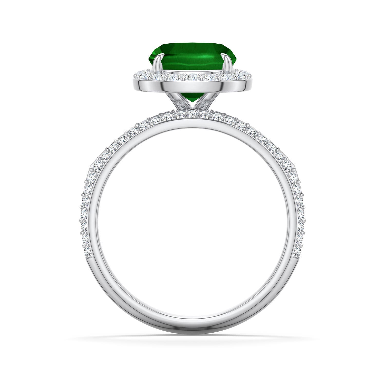 10x8mm AAAA Cushion Rectangular Emerald Halo Engagement Ring with Accents in 950 Platinum - side 1 - side 2