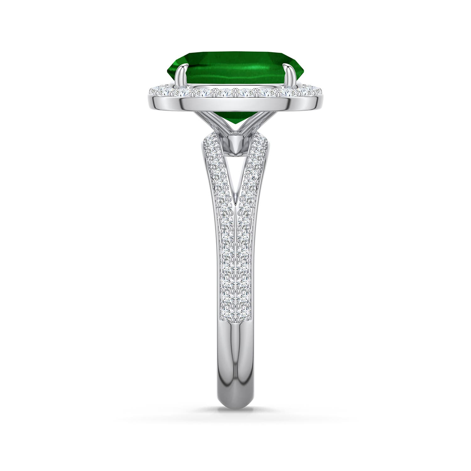 10x8mm AAAA Cushion Rectangular Emerald Halo Engagement Ring with Accents in 950 Platinum - side 2 - side 3