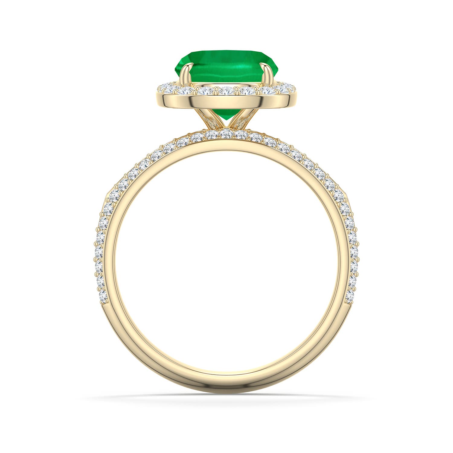 10x8mm AAA Cushion Rectangular Emerald Halo Engagement Ring with Accents in Yellow Gold - side 1