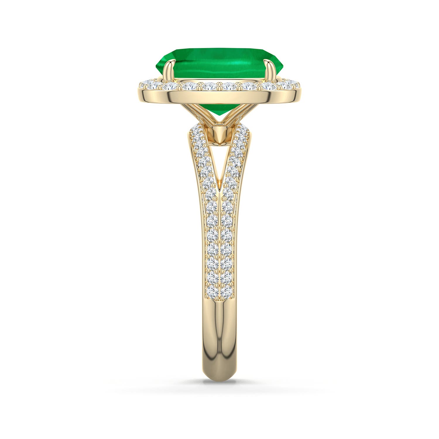 10x8mm AAA Cushion Rectangular Emerald Halo Engagement Ring with Accents in Yellow Gold - side 2 - side 3