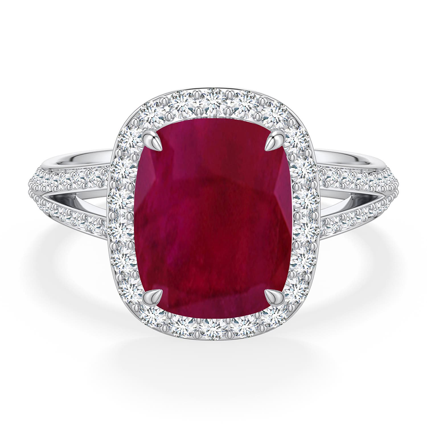 Angara 3.97 Ctw Cushion Rectangular Ruby Halo Engagement Ring With Accents