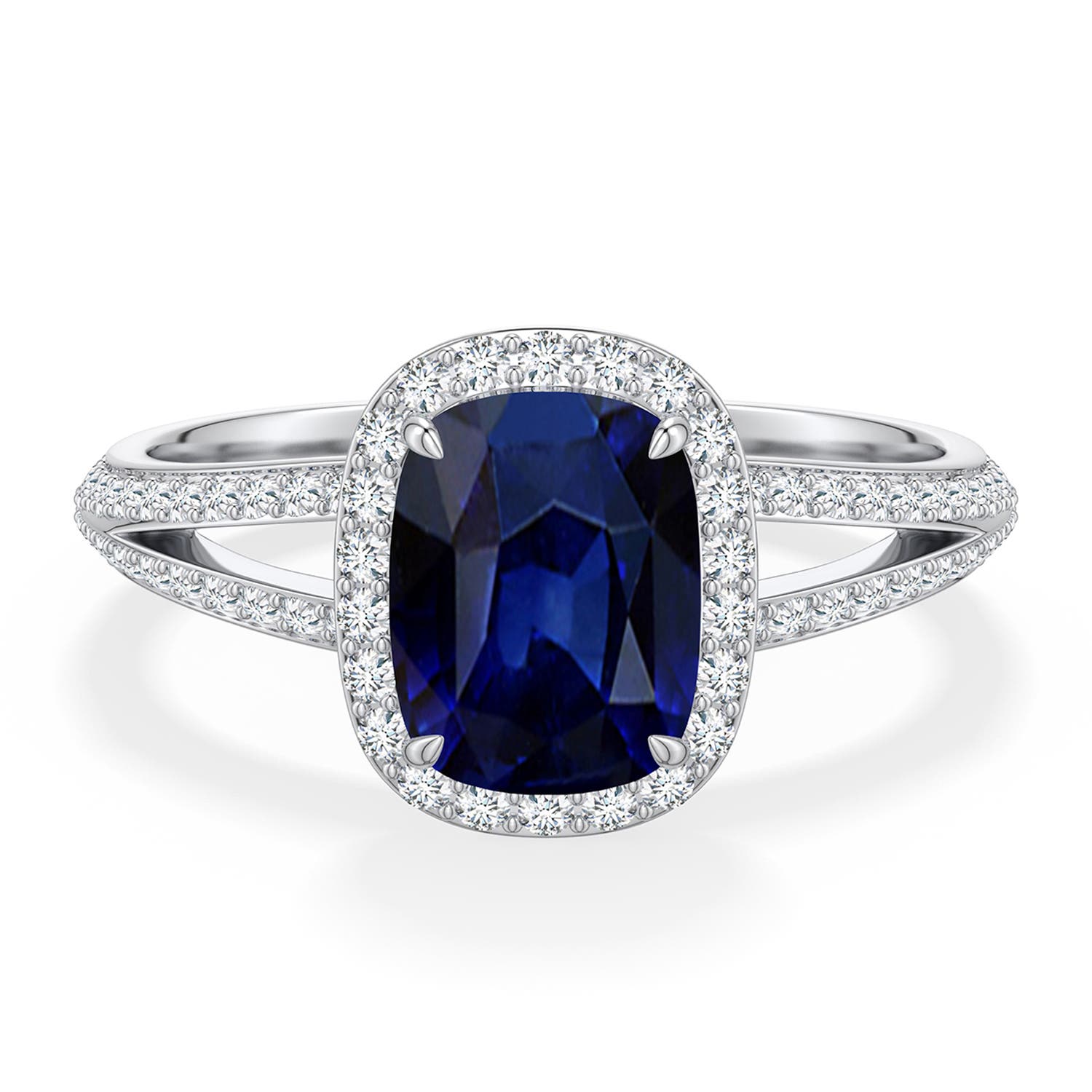 Cushion Rectangular Blue Sapphire Halo Rings