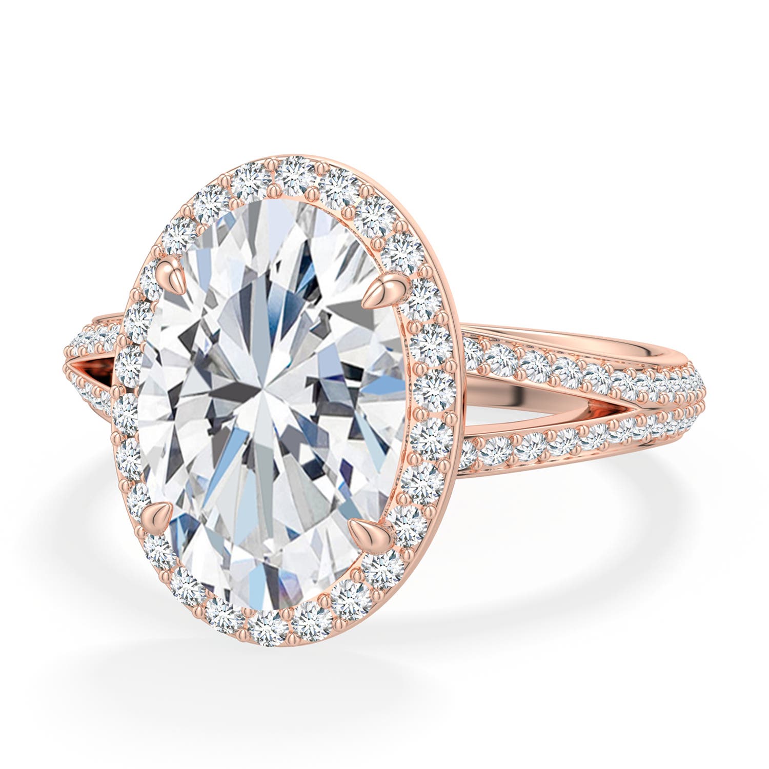 12x8mm GVS2 Oval Diamond Halo Engagement Ring with Accents in Rose Gold - main
