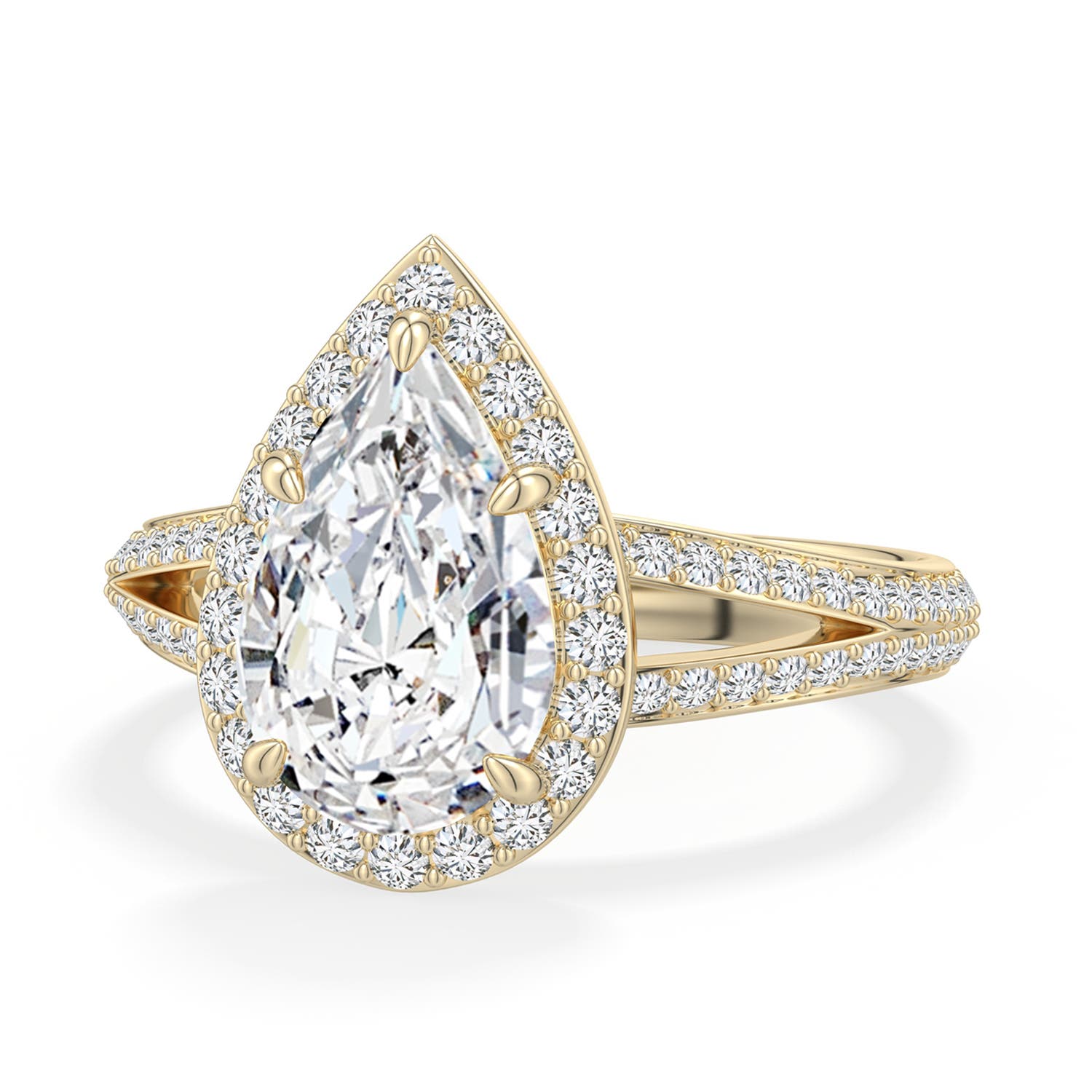 11x7mm HSI2 Pear Diamond Halo Engagement Ring with Accents in Yellow Gold - main