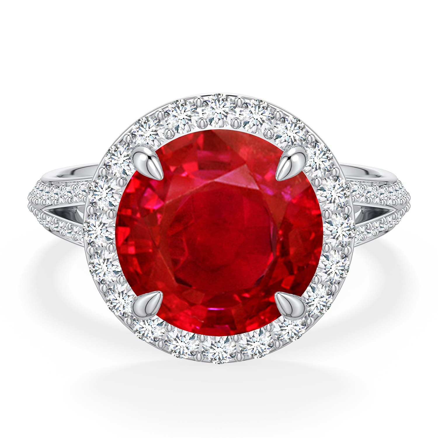 Angara 5.31 CTW Round Ruby Halo Engagement Ring with Accents in Platinum