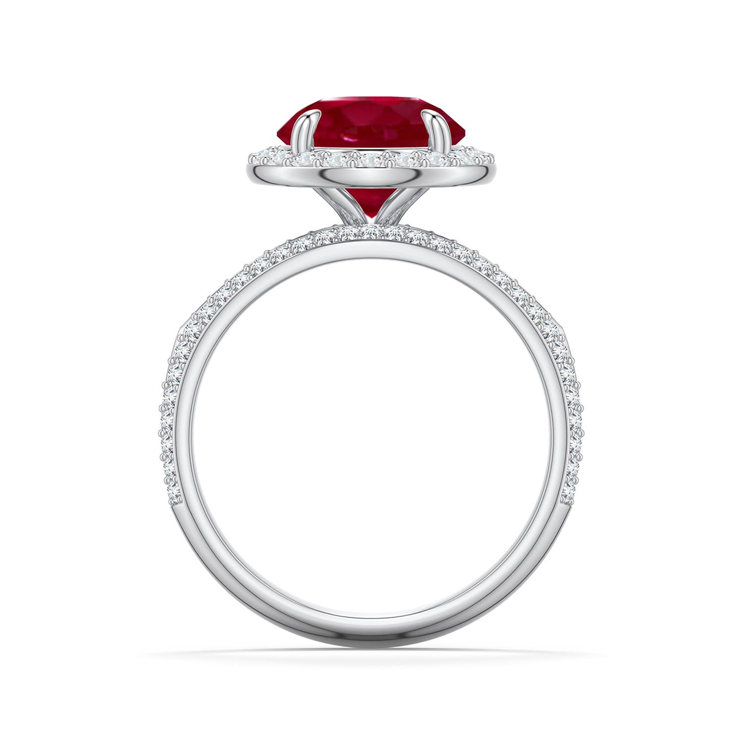 9mm AA Round Ruby Halo Engagement Ring with Accents in White Gold - side 1