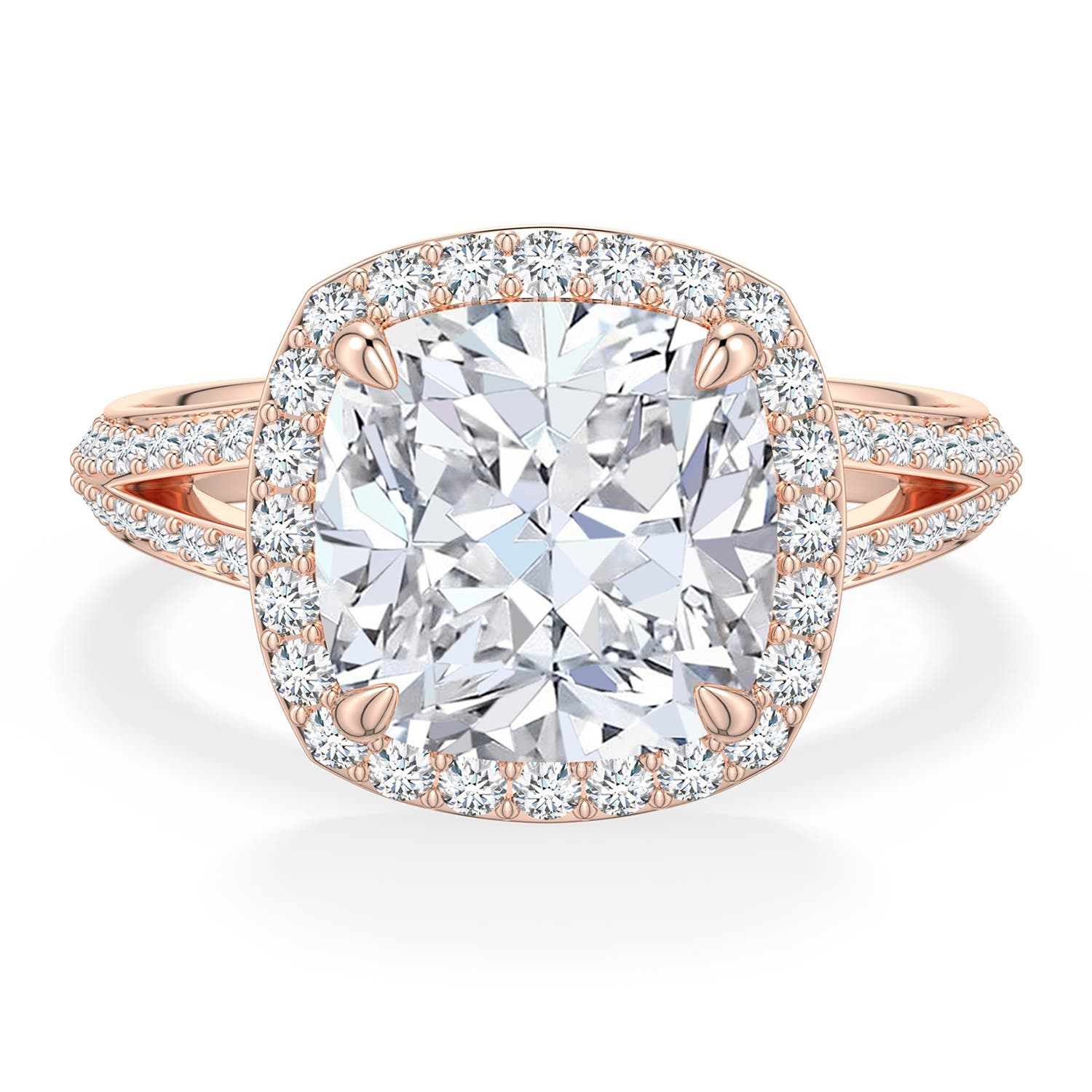 Angara 4.69 CTW Cushion Diamond Halo Engagement Ring with Accents in 14K Rose Gold