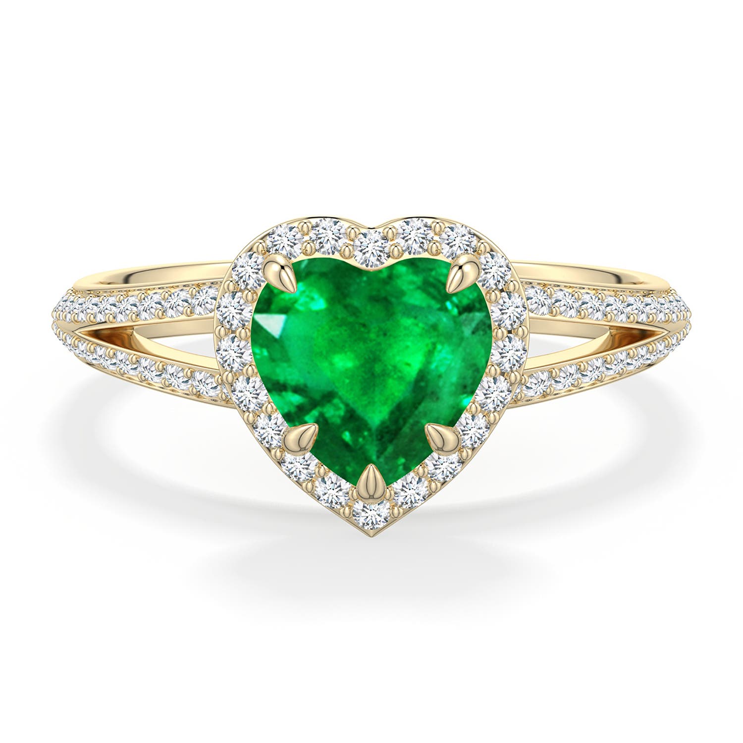 Heart Emerald Halo Rings