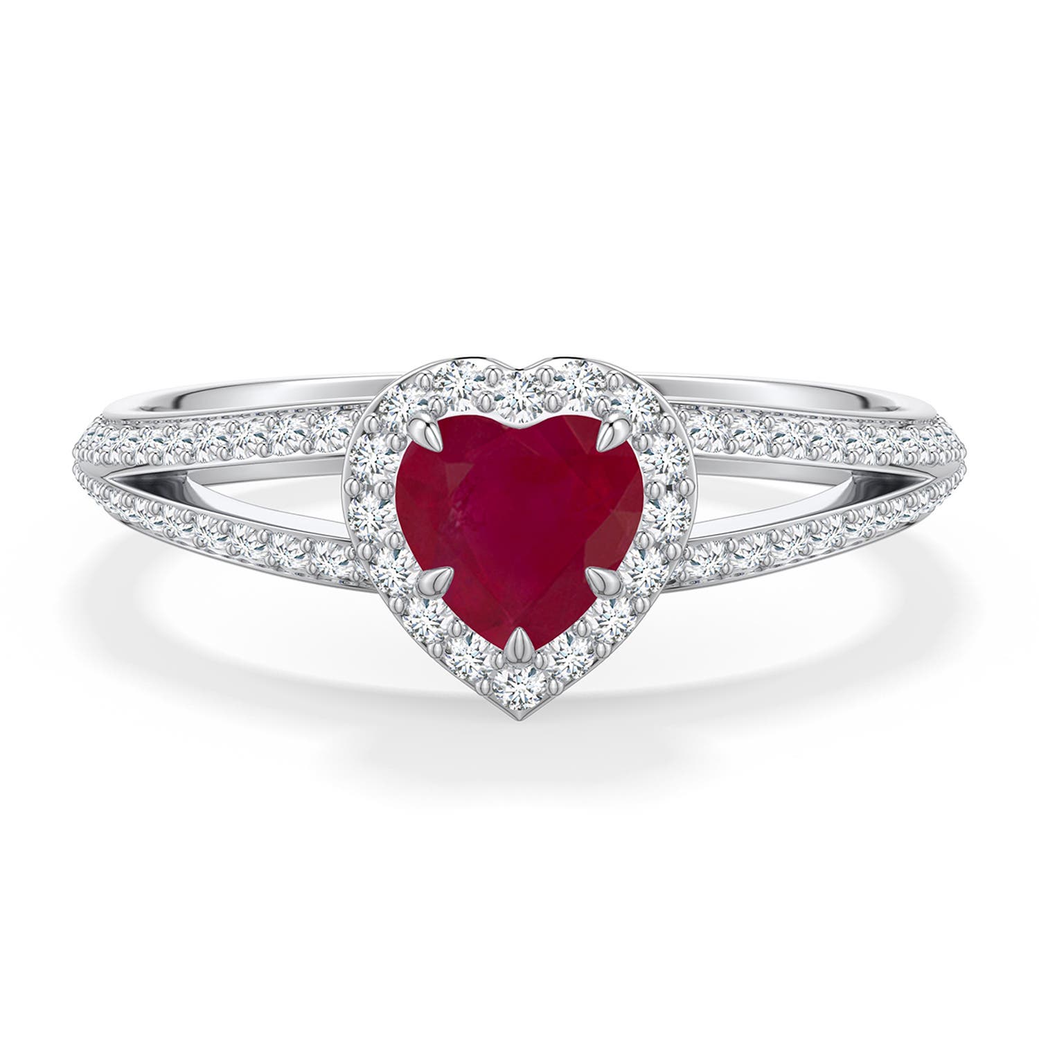 Angara 1.02 Ctw Heart-shaped Ruby Halo Engagement Ring With Accents