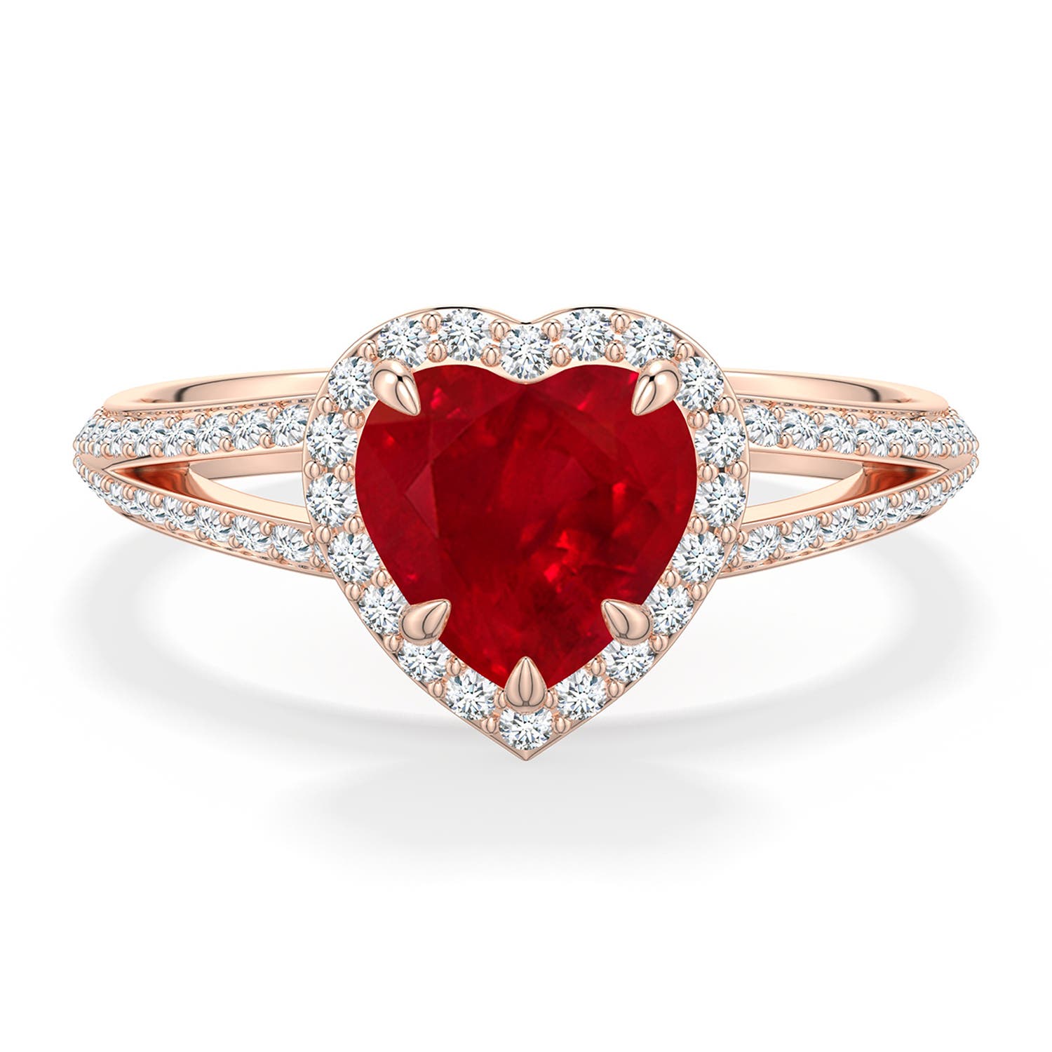 7mm AAA Heart-Shaped Ruby Halo Engagement Ring with Accents in Rose Gold - main