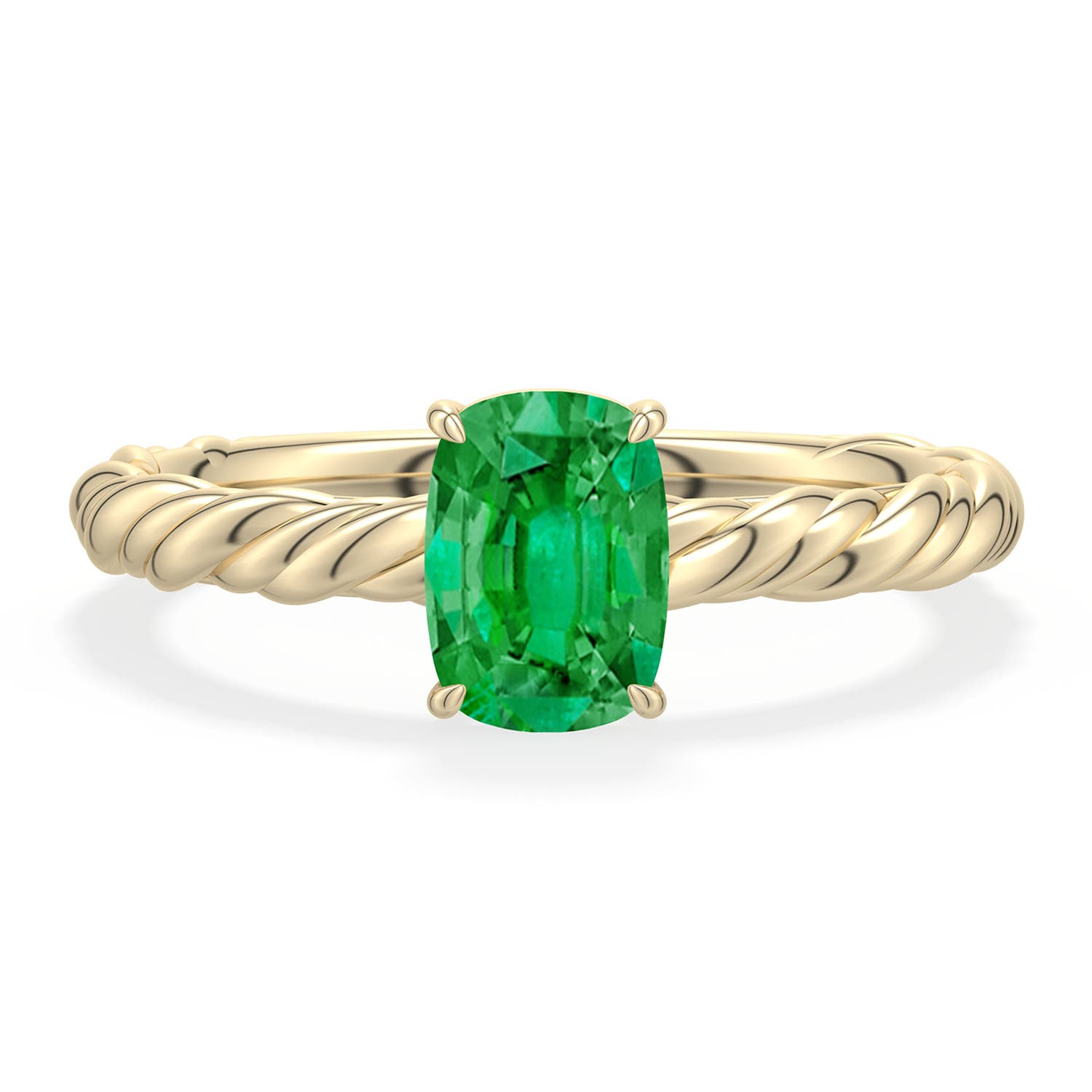 7x5mm AAA Cushion Rectangular Emerald Twisted Rope Shank Engagement Ring in Yellow Gold - main