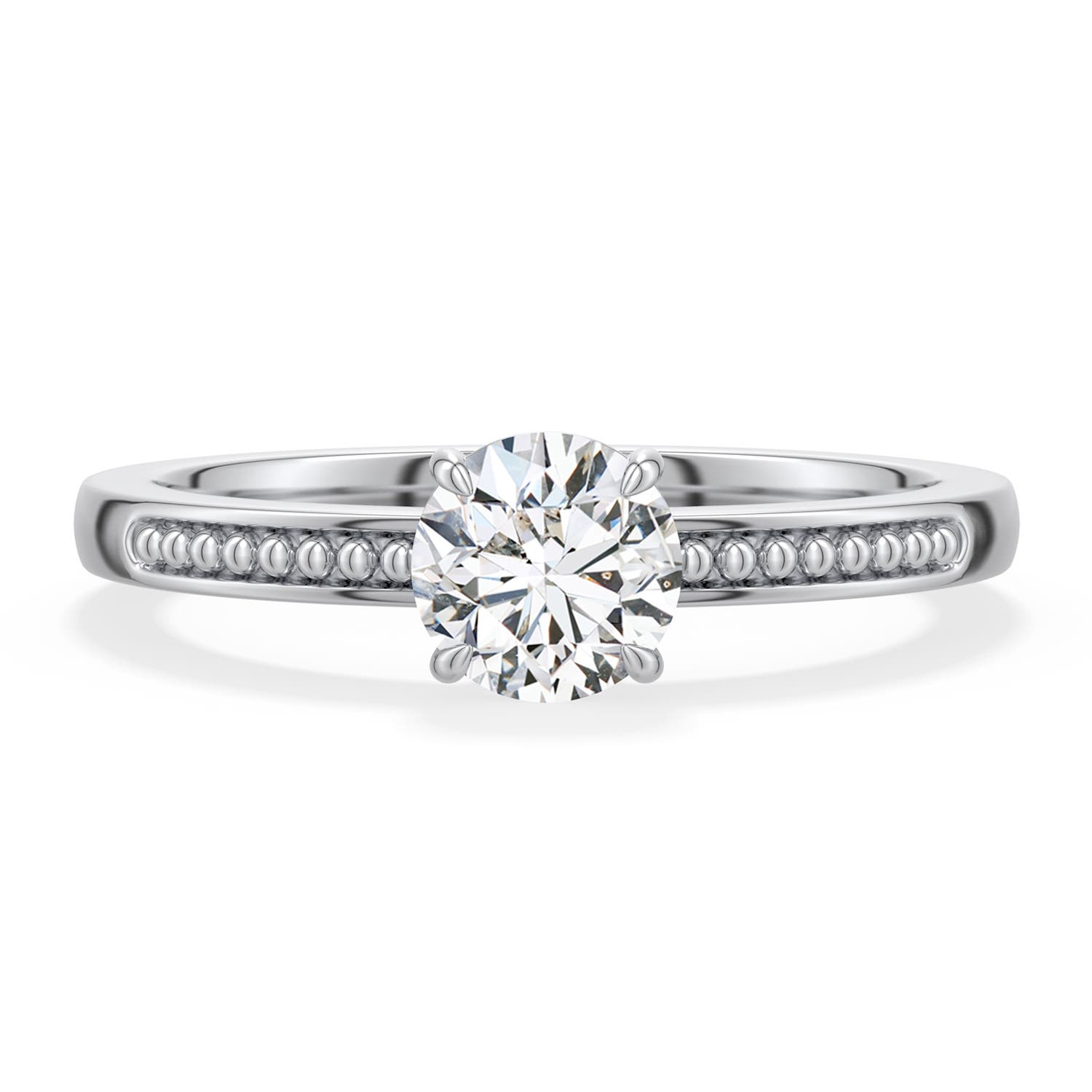 5.5mm HSI2 Round Diamond Milgrain Shank Engagement Ring in 18K White Gold - main