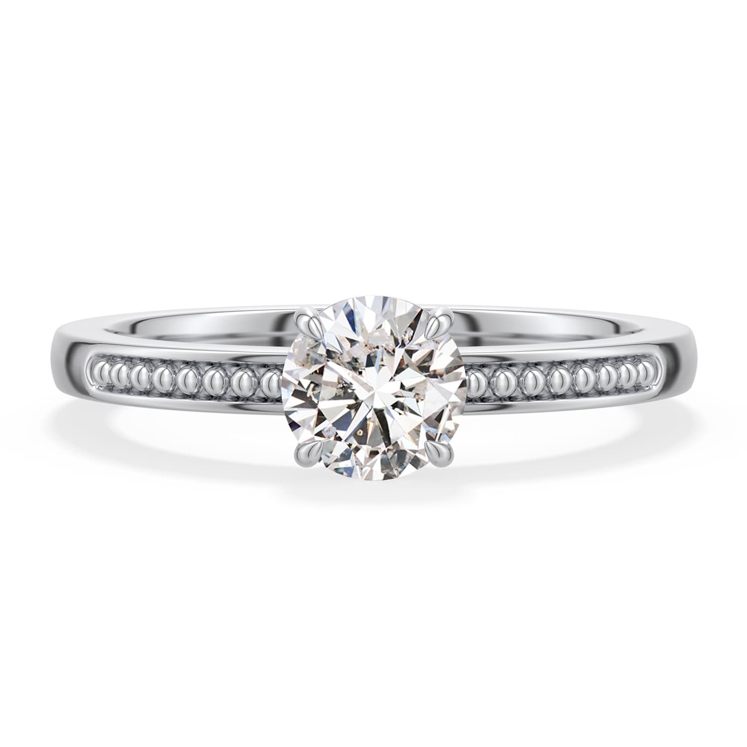 5.5mm IJI1I2 Round Diamond Milgrain Shank Engagement Ring in 18K White Gold - main