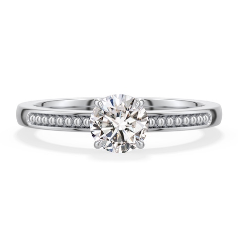 5.5mm IJI1I2 Round Diamond Milgrain Shank Engagement Ring in 18K White Gold - main