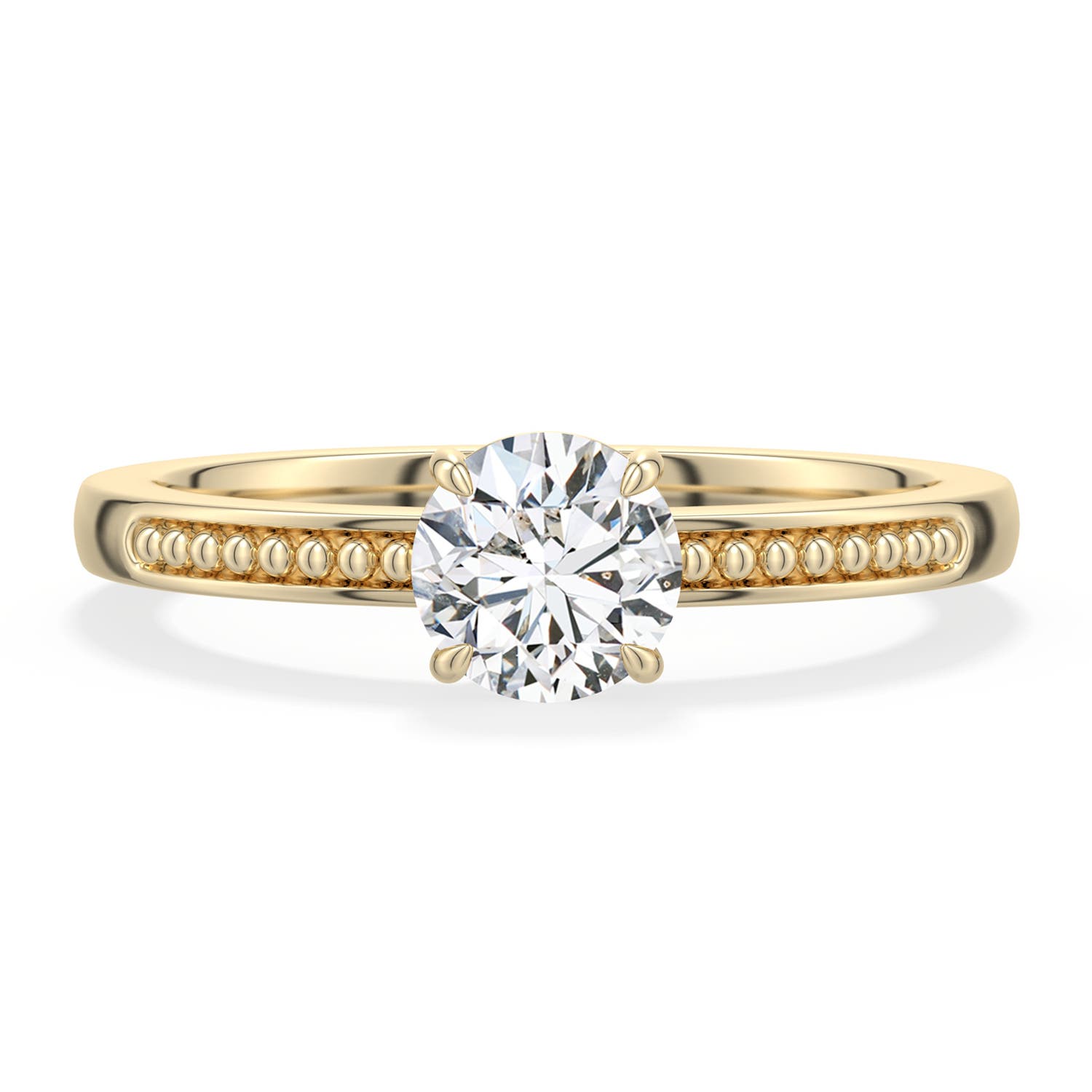 5.5mm HSI2 Round Diamond Milgrain Shank Engagement Ring in Yellow Gold - main