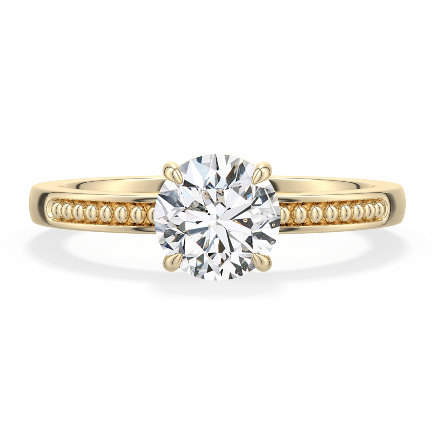 6.5mm HSI2 Round Diamond Milgrain Shank Engagement Ring in Yellow Gold - main