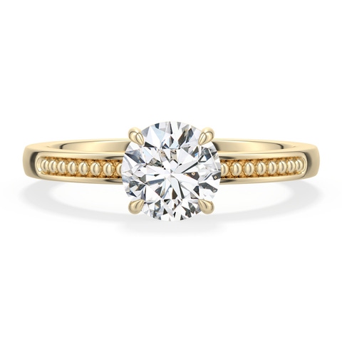 6.5mm HSI2 Round Diamond Milgrain Shank Engagement Ring in Yellow Gold - main